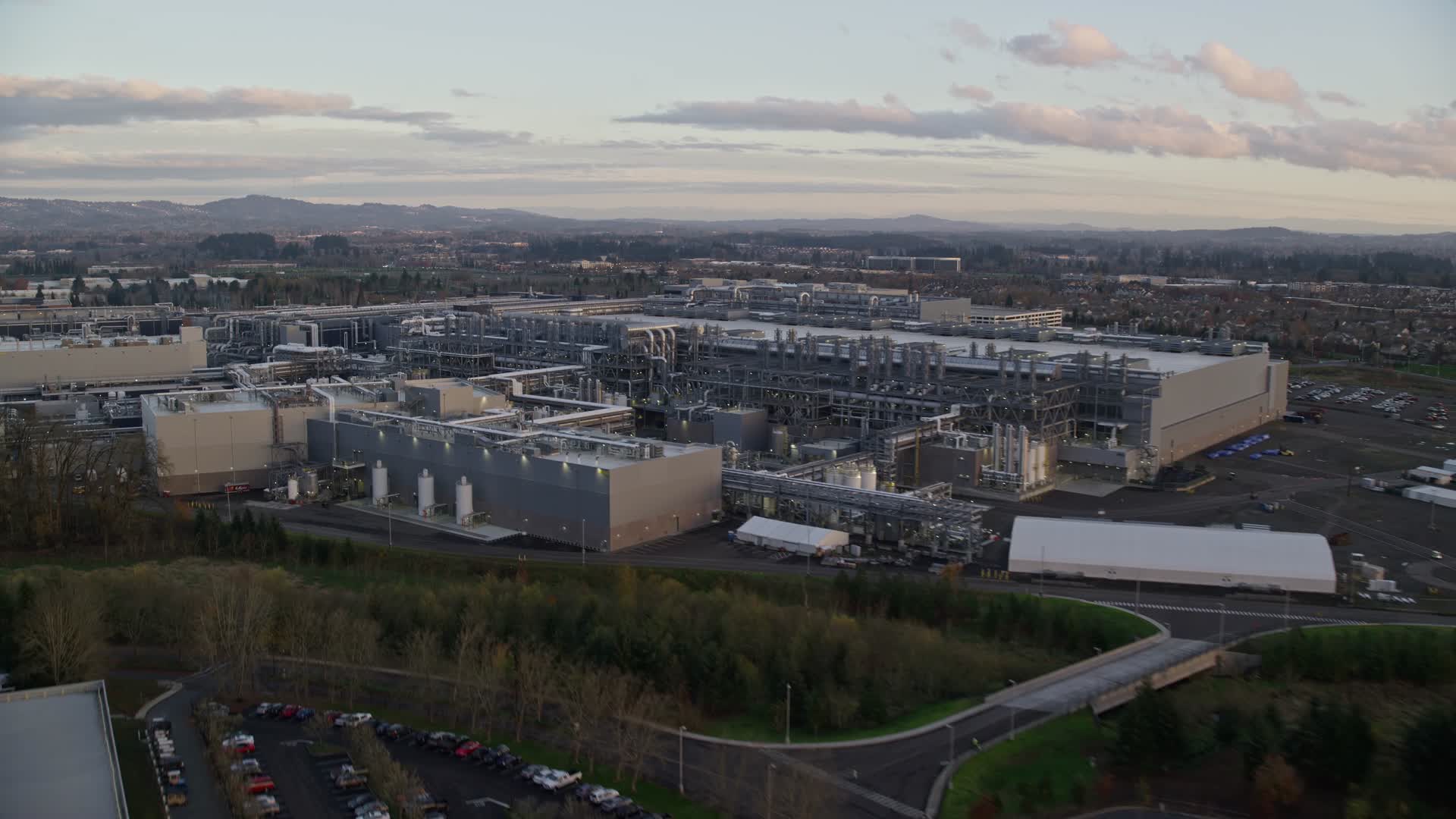 5 5k stock footage aerial video flying over intel ronler acres campus