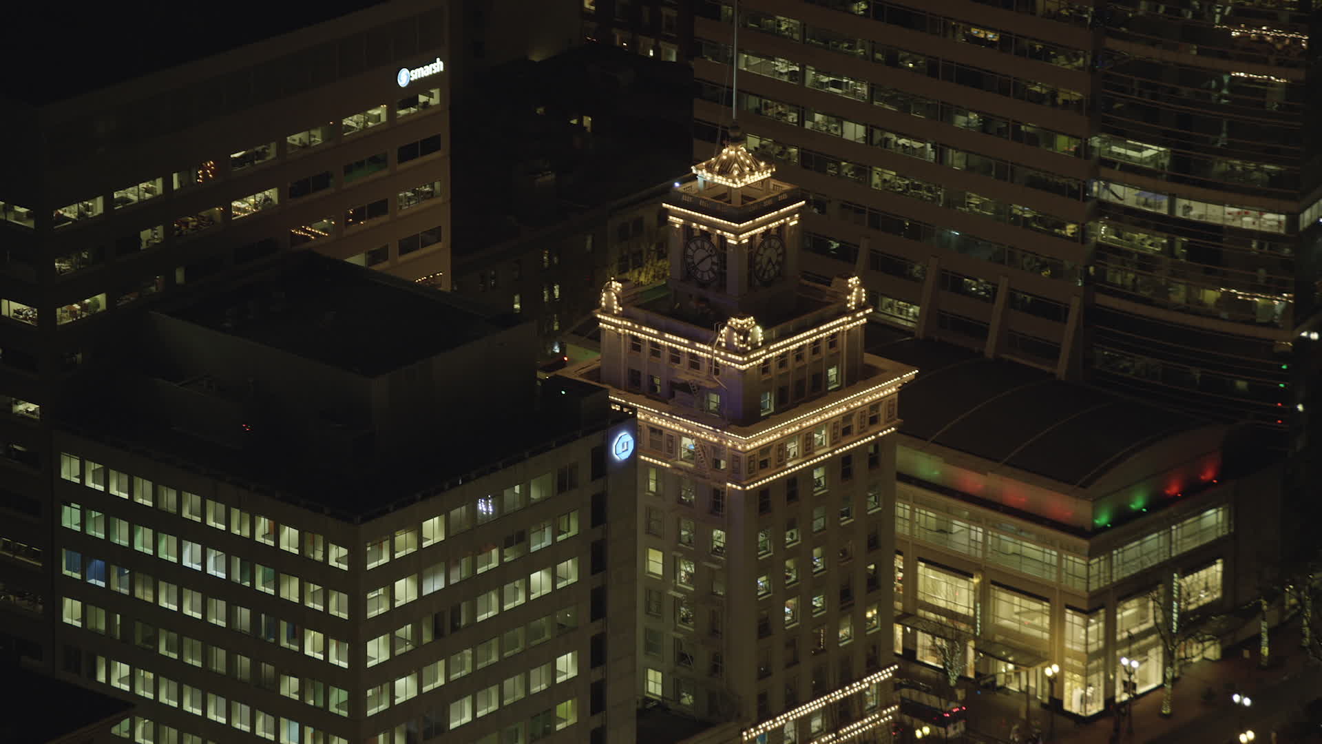 5.5K stock footage aerial video orbiting top of Jackson Tower at