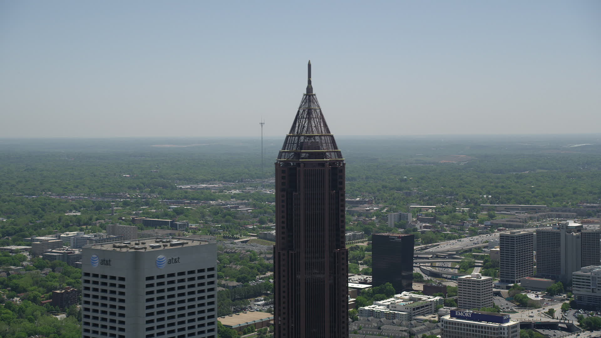 5K stock footage aerial video approaching the top of Bank of America
