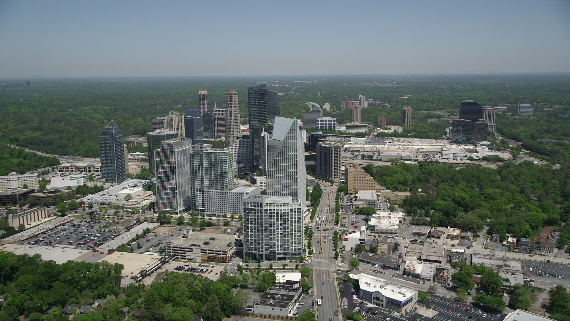 5K stock footage aerial video approaching Terminus Atlanta and skyscrapers, Buckhead,