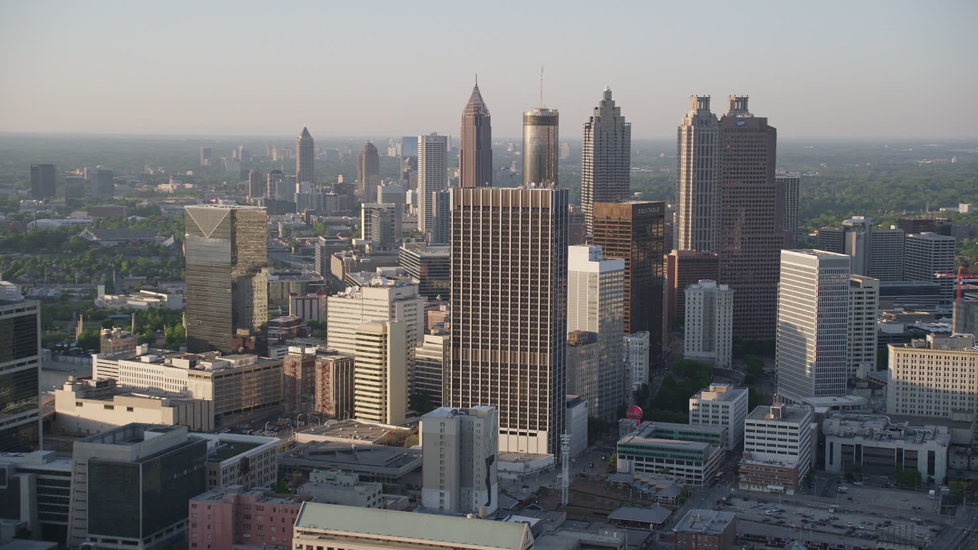 5K stock footage aerial video approaching skyscrapers and highrises