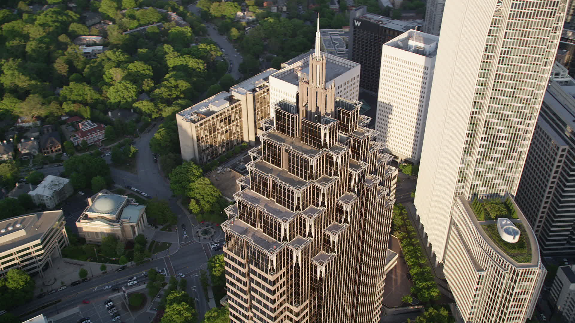 5K stock footage aerial video orbiting top of Promenade II, Midtown