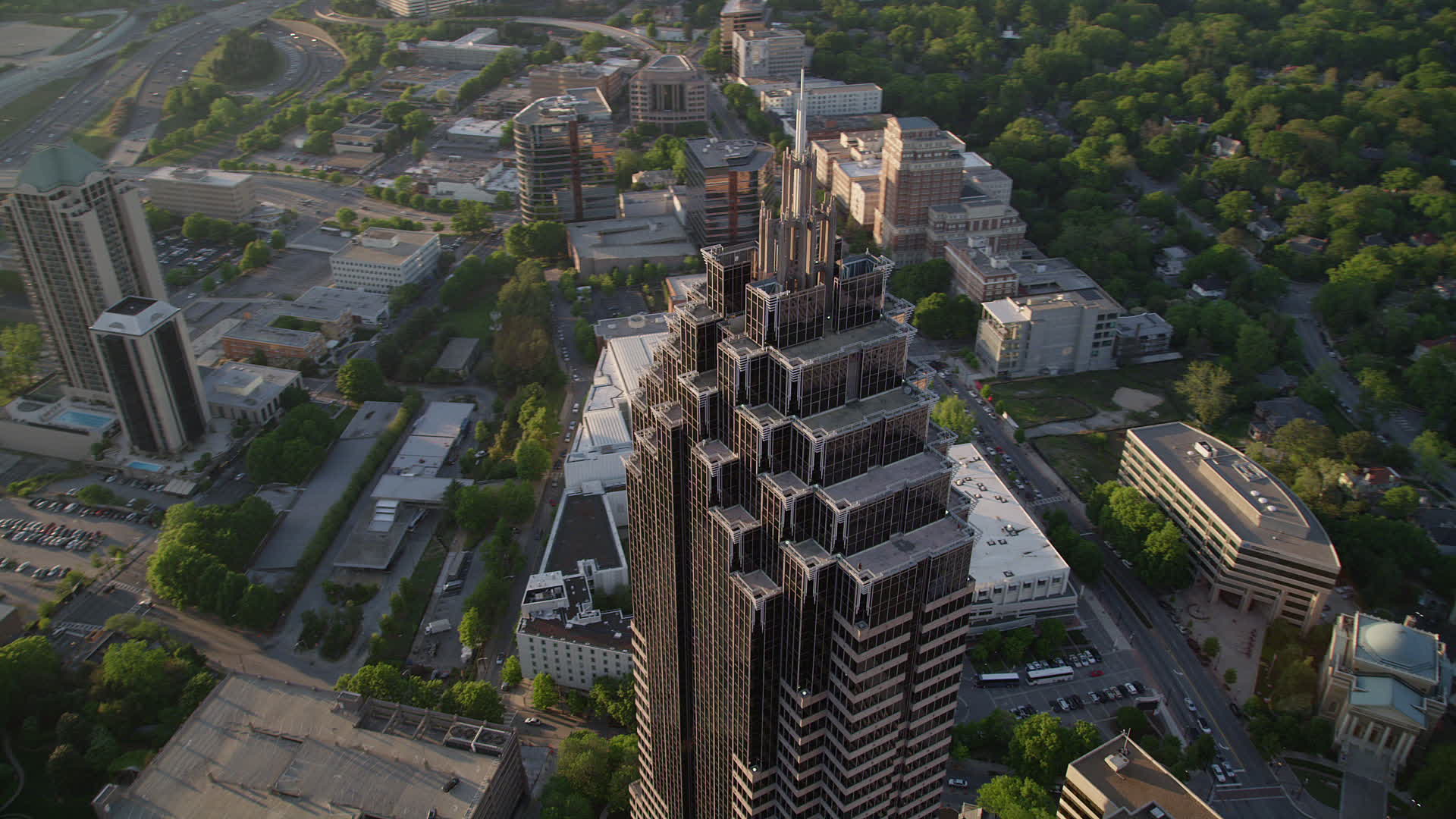 5K stock footage aerial video orbiting top of Promenade II, Midtown
