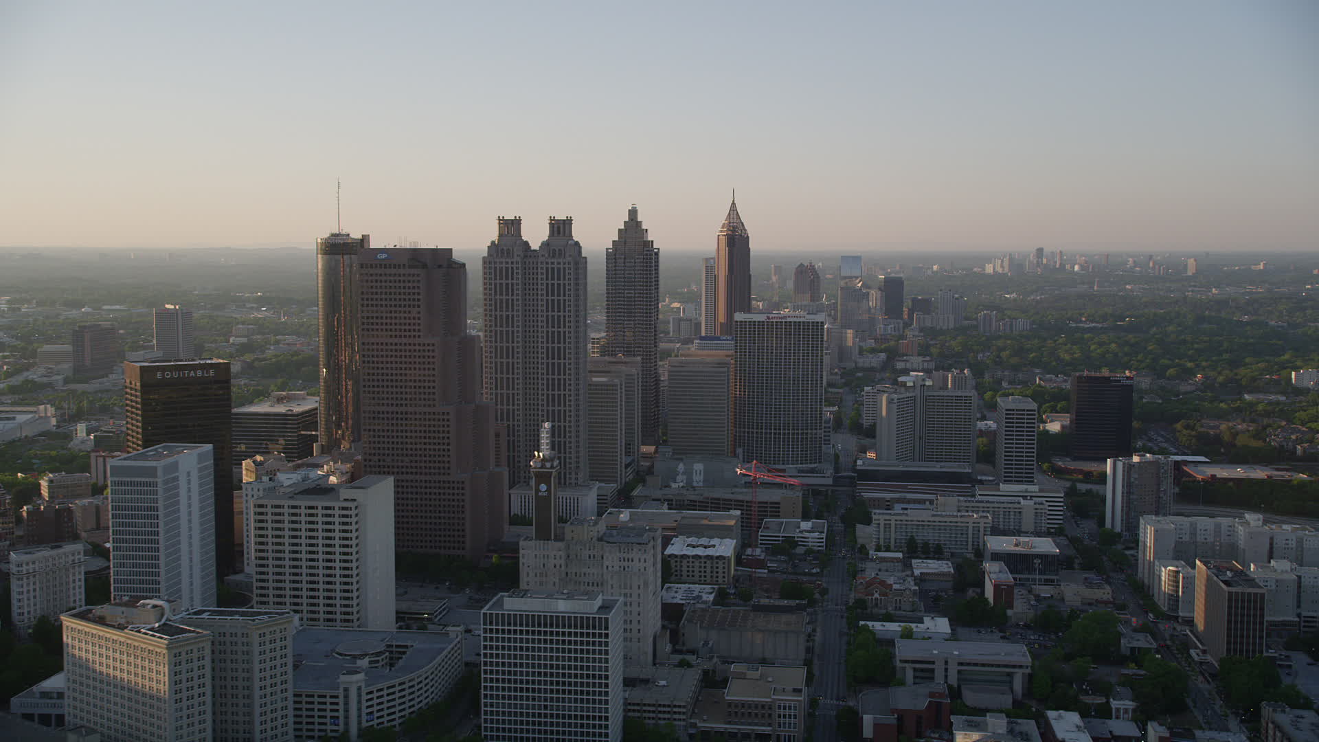 5K stock footage aerial video flying by Downtown Atlanta skyscrapers