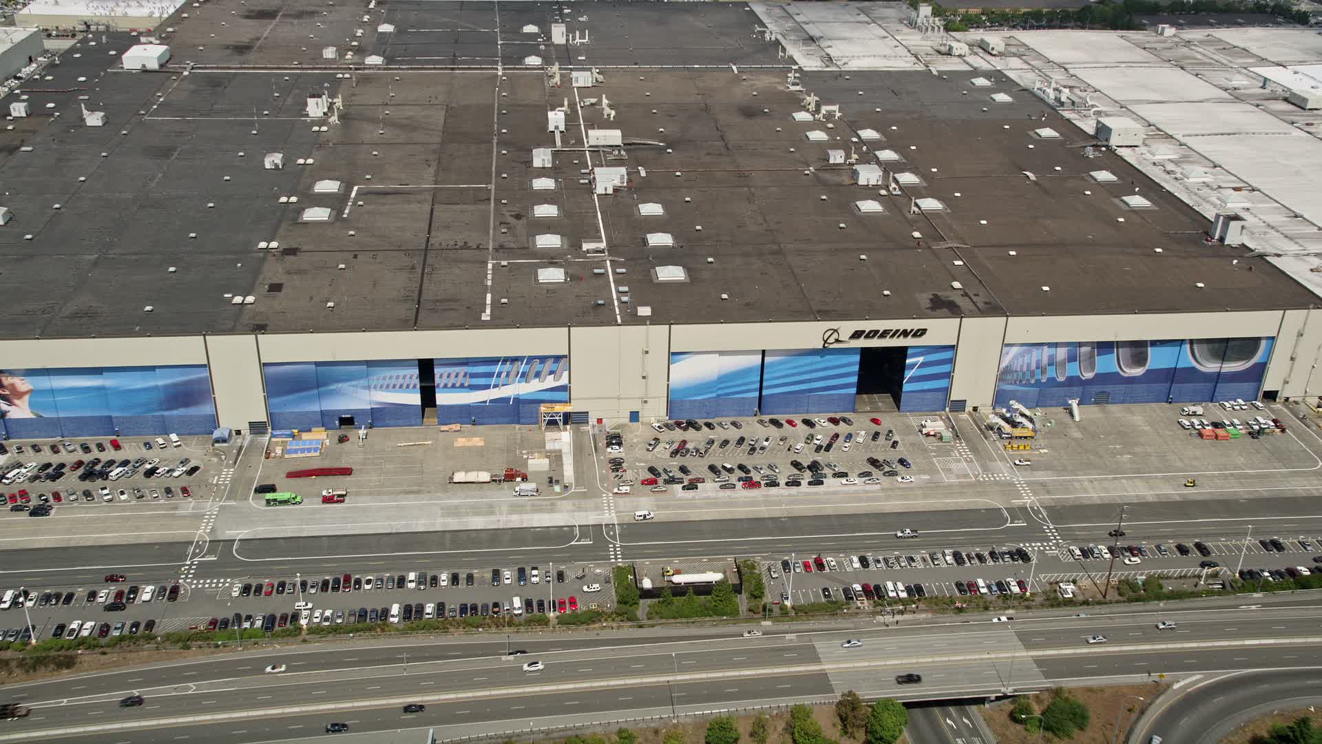 5K stock footage aerial video approach the Boeing Everett Factory and
