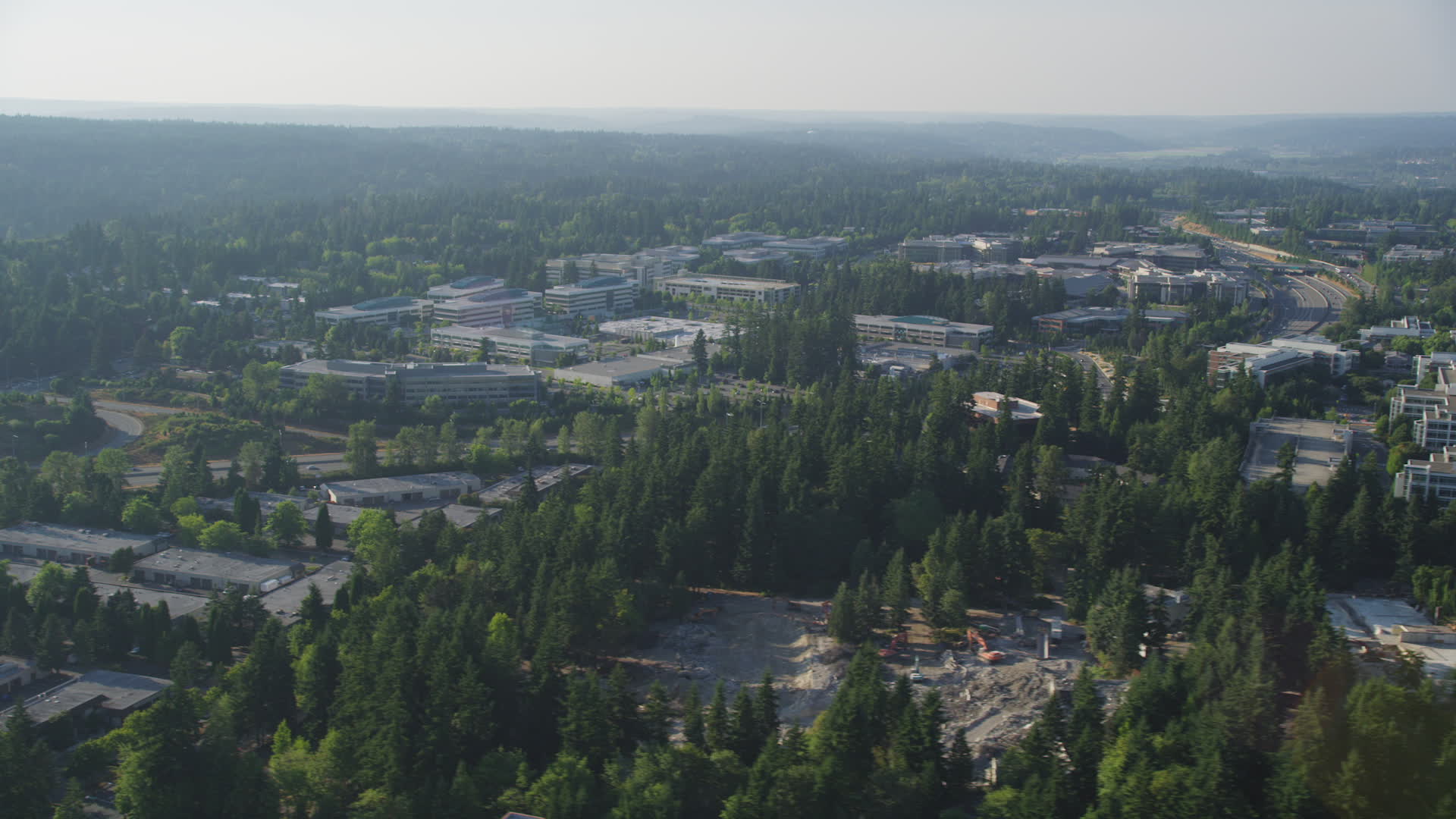 5K stock footage aerial video of flying by Microsoft Headquarters
