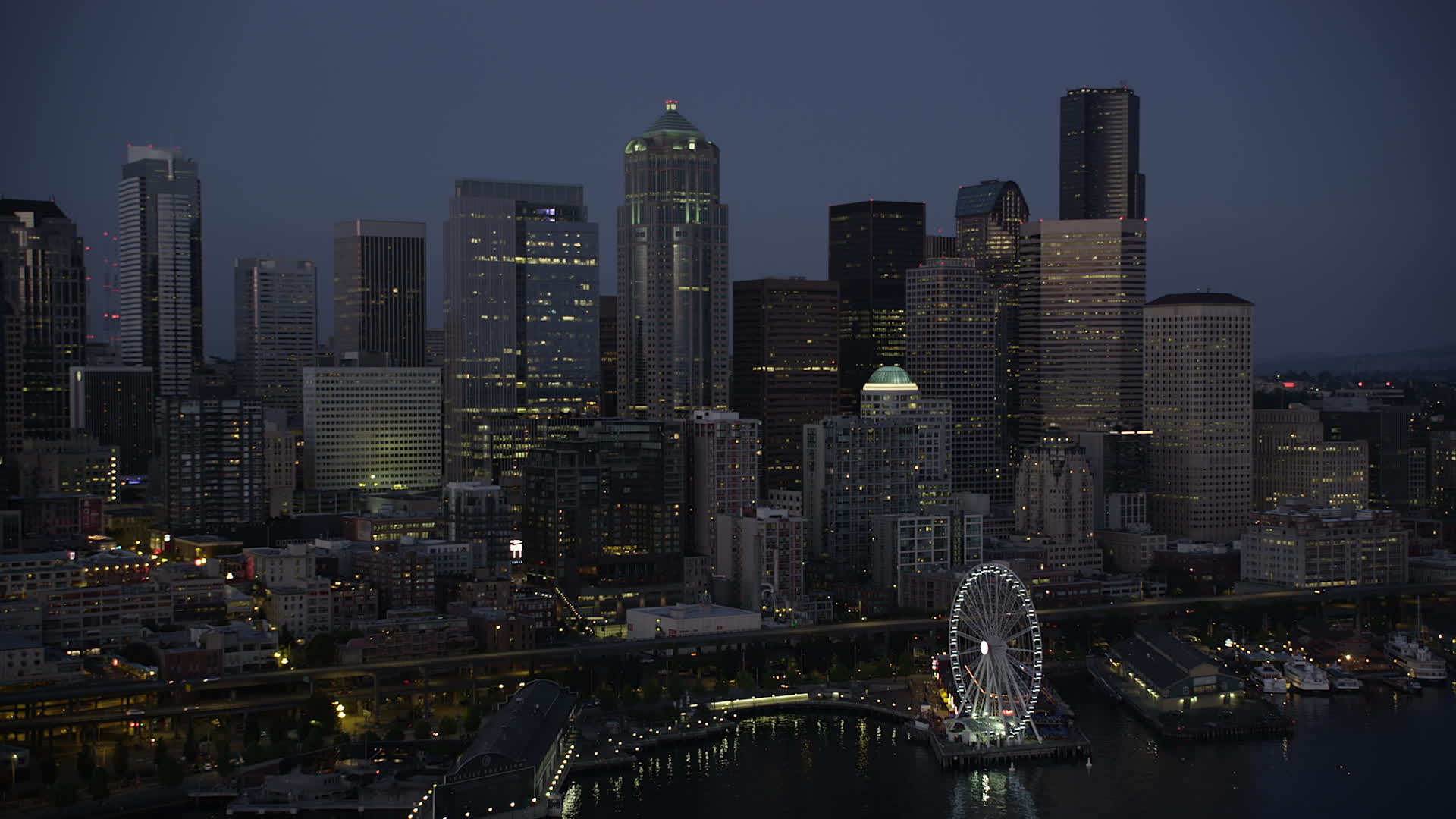 5K stock footage aerial video of approach the Seattle ...