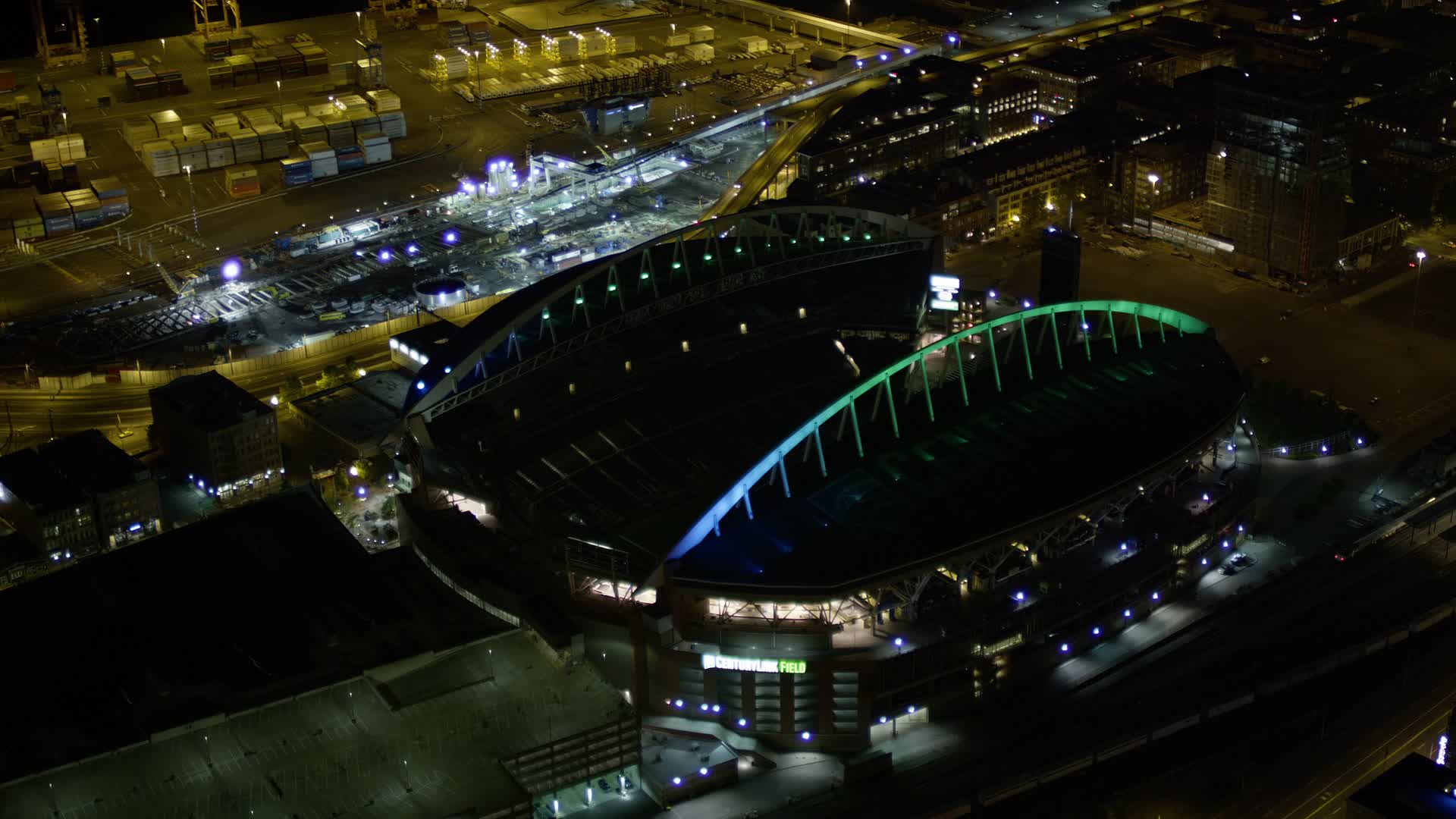 5K stock footage aerial video approach the CenturyLink Field football