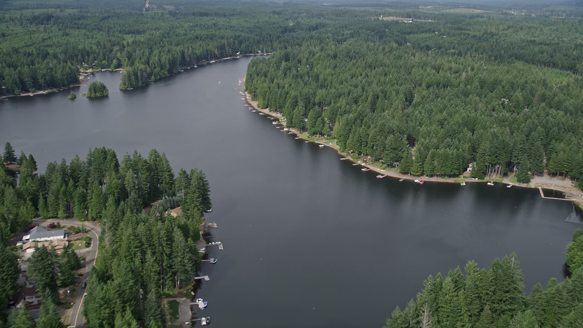 5K stock footage aerial video fly over lakeside homes and docks at Lake Limerick, Shelton