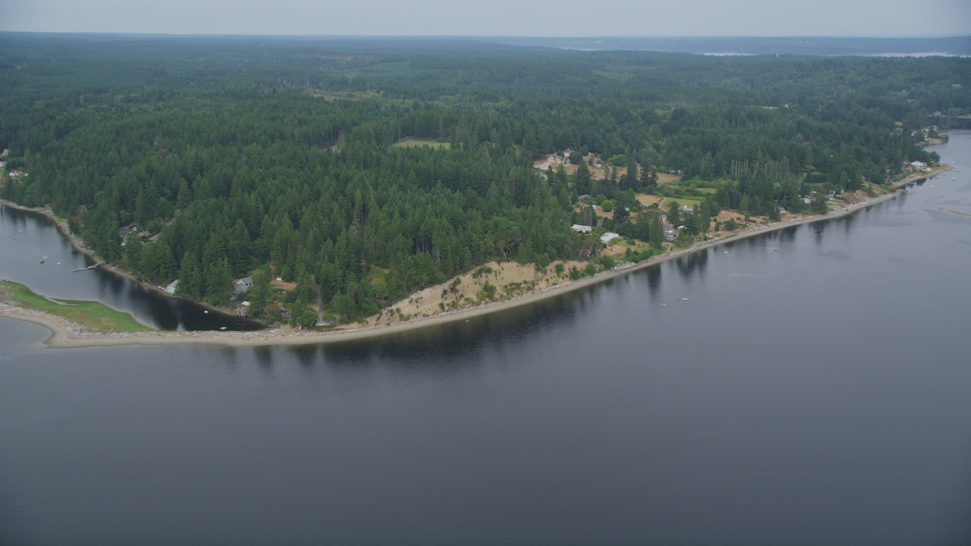 5K stock footage aerial video of waterfront homes, beach, and
