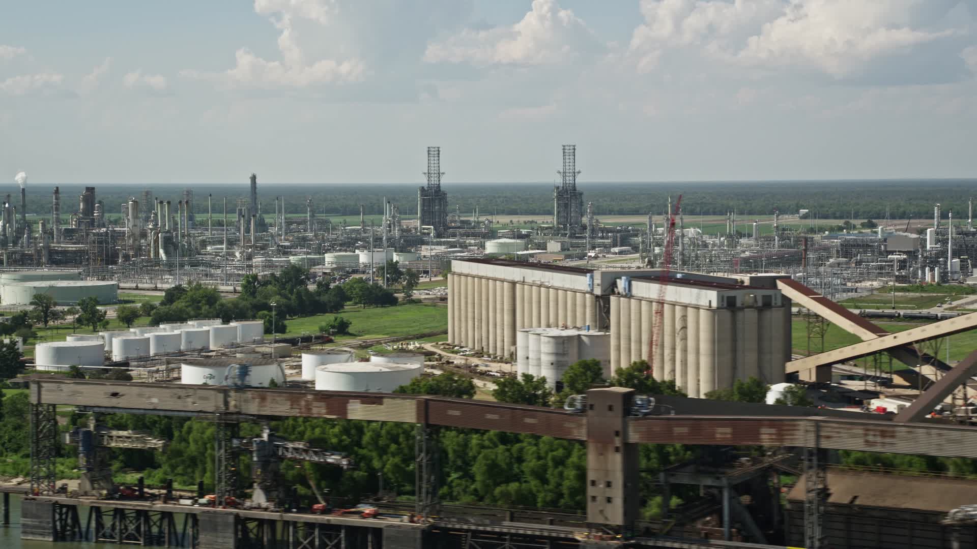 5K stock footage aerial video of the Marathon Garyville Refinery in