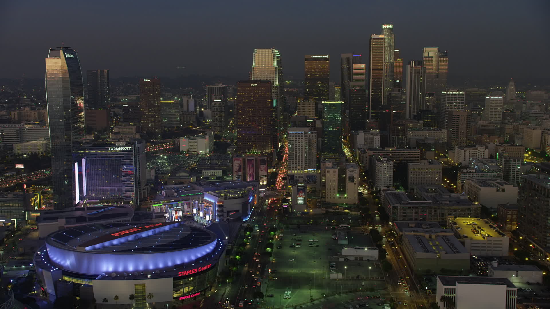 5K stock footage aerial video of Downtown Los Angeles skyscrapers