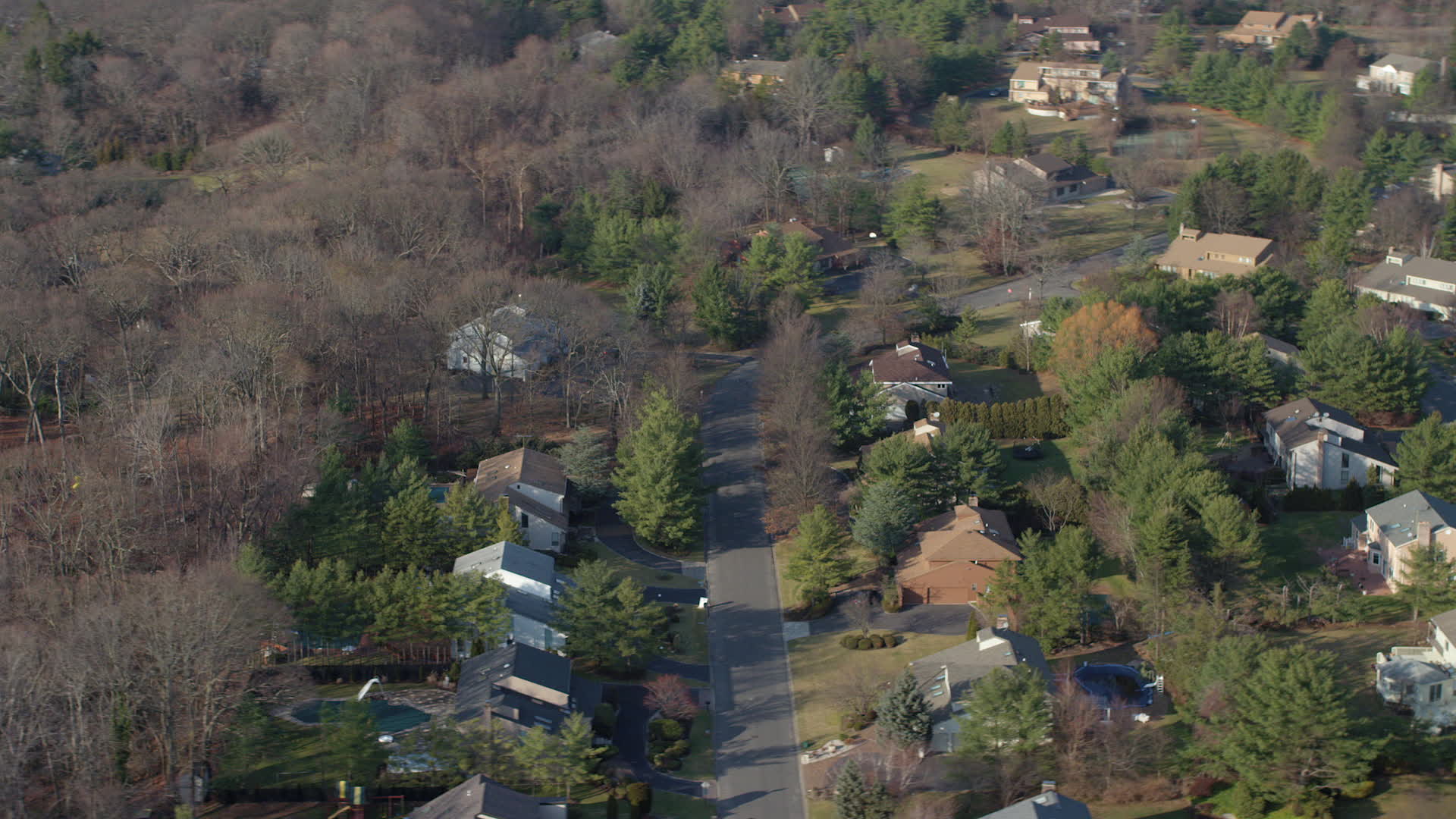 5K stock footage aerial video flyby a suburban homes in Syosset, Long