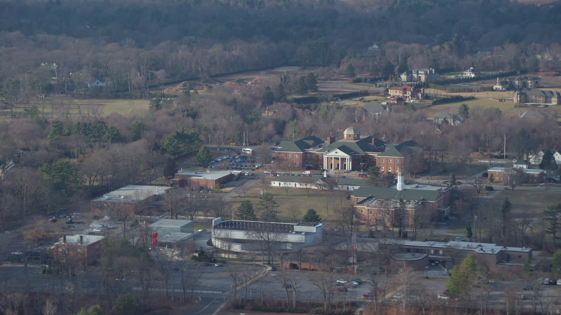 5K stock footage aerial video of library at LIU Post in Brookville