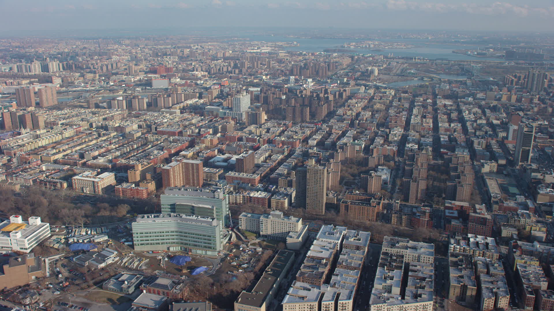 5K stock footage aerial video of urban neighborhoods in Harlem and