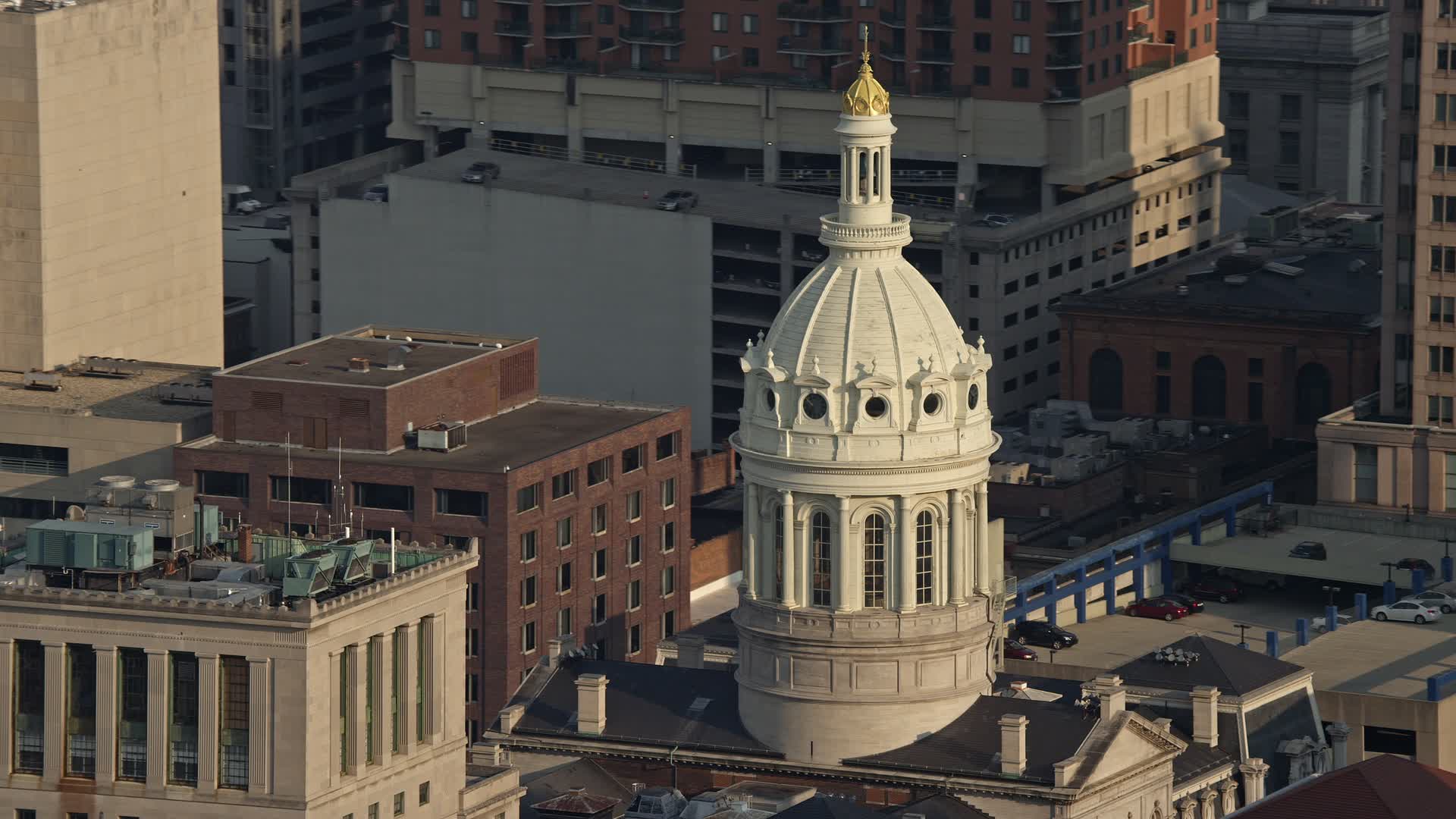 4.8K stock footage aerial video of the Baltimore City Hall dome in