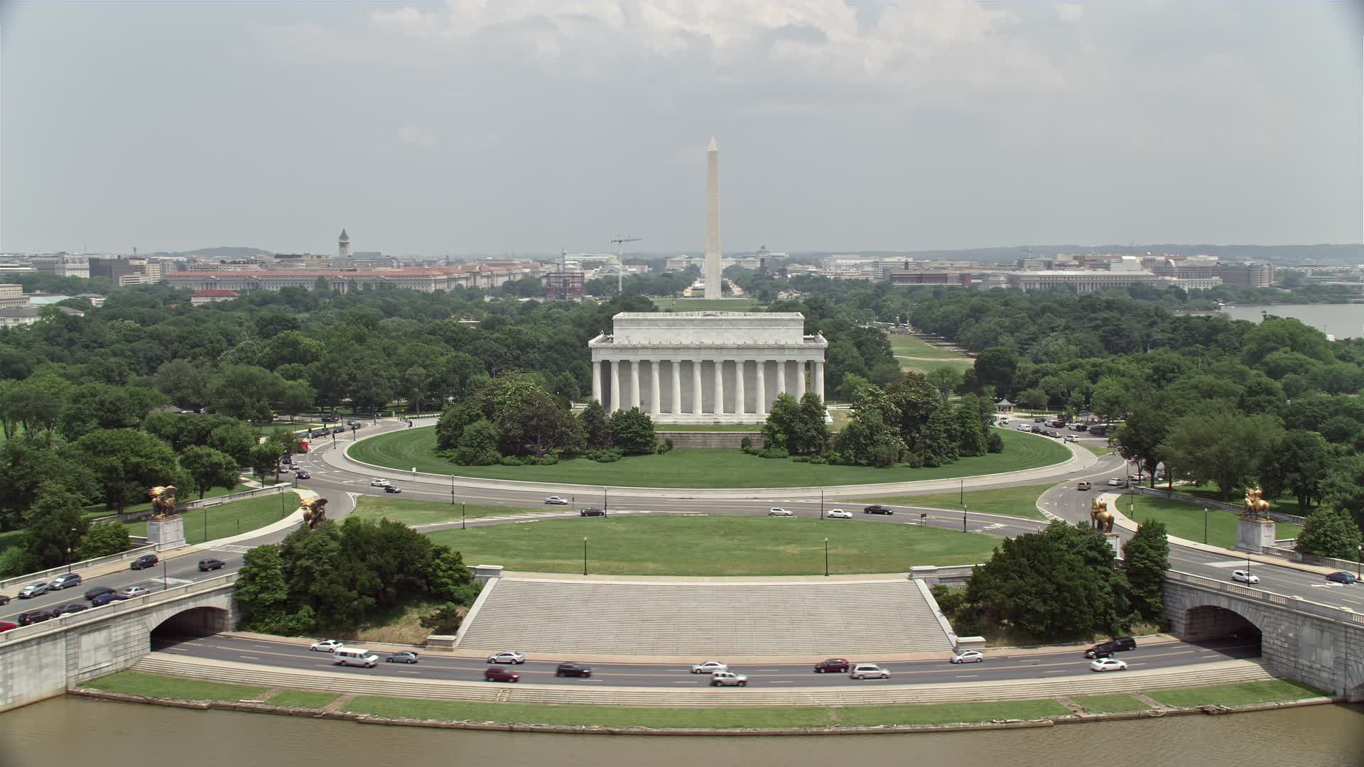 4.8K stock footage aerial video orbiting Lincoln Memorial to reveal the