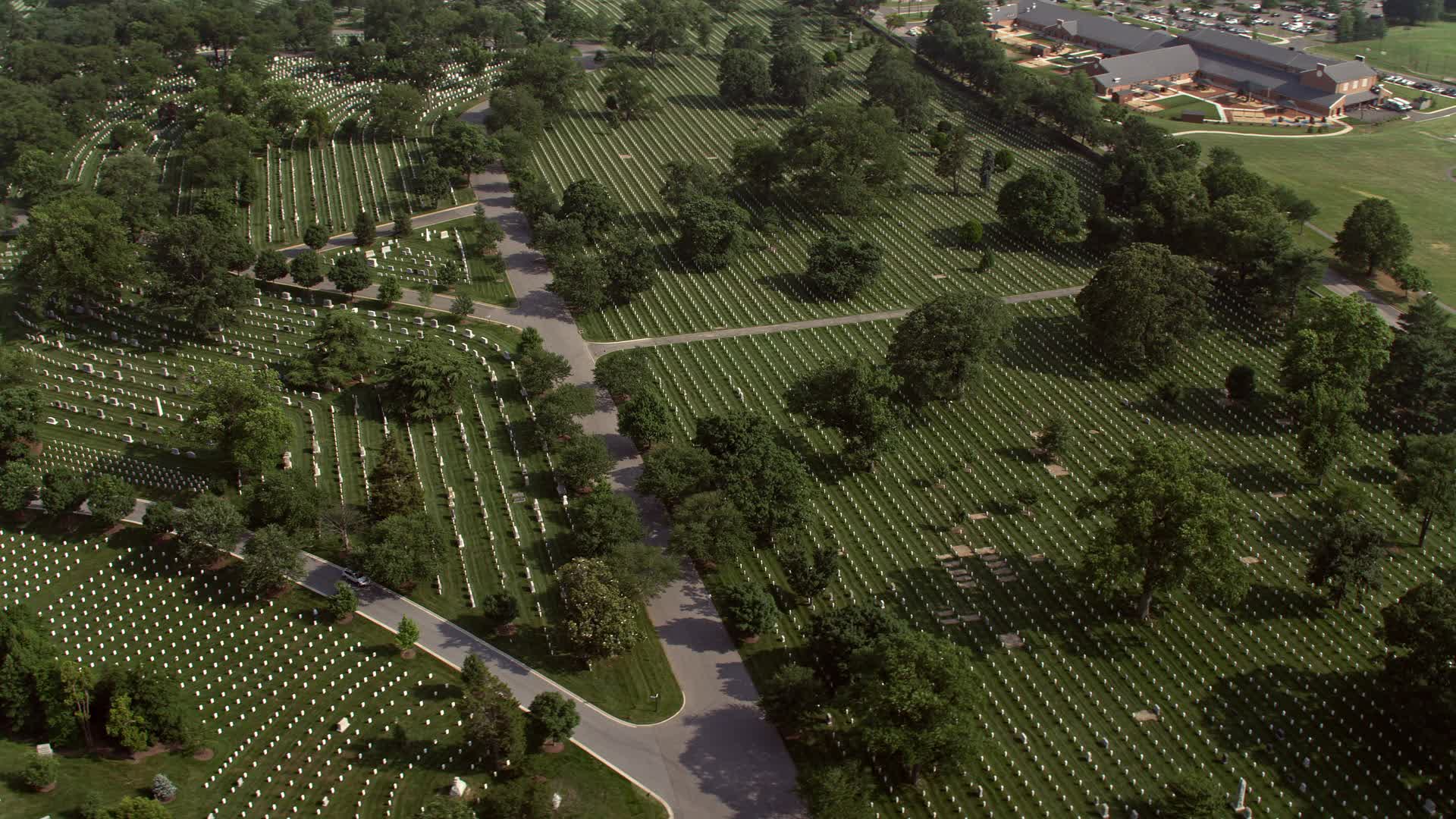 4.8K stock footage aerial video of rows of graves at Arlington National
