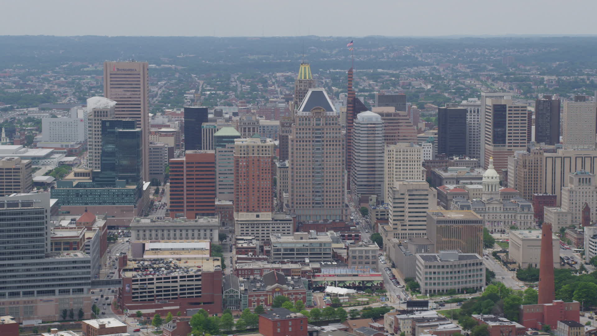5K stock footage aerial video of Baltimore City Hall, downtown