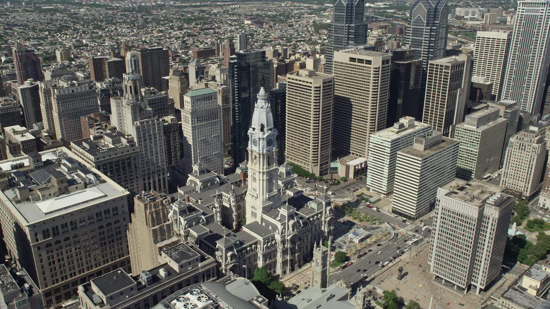 4.8K stock footage aerial video of Philadelphia City Hall in Downtown