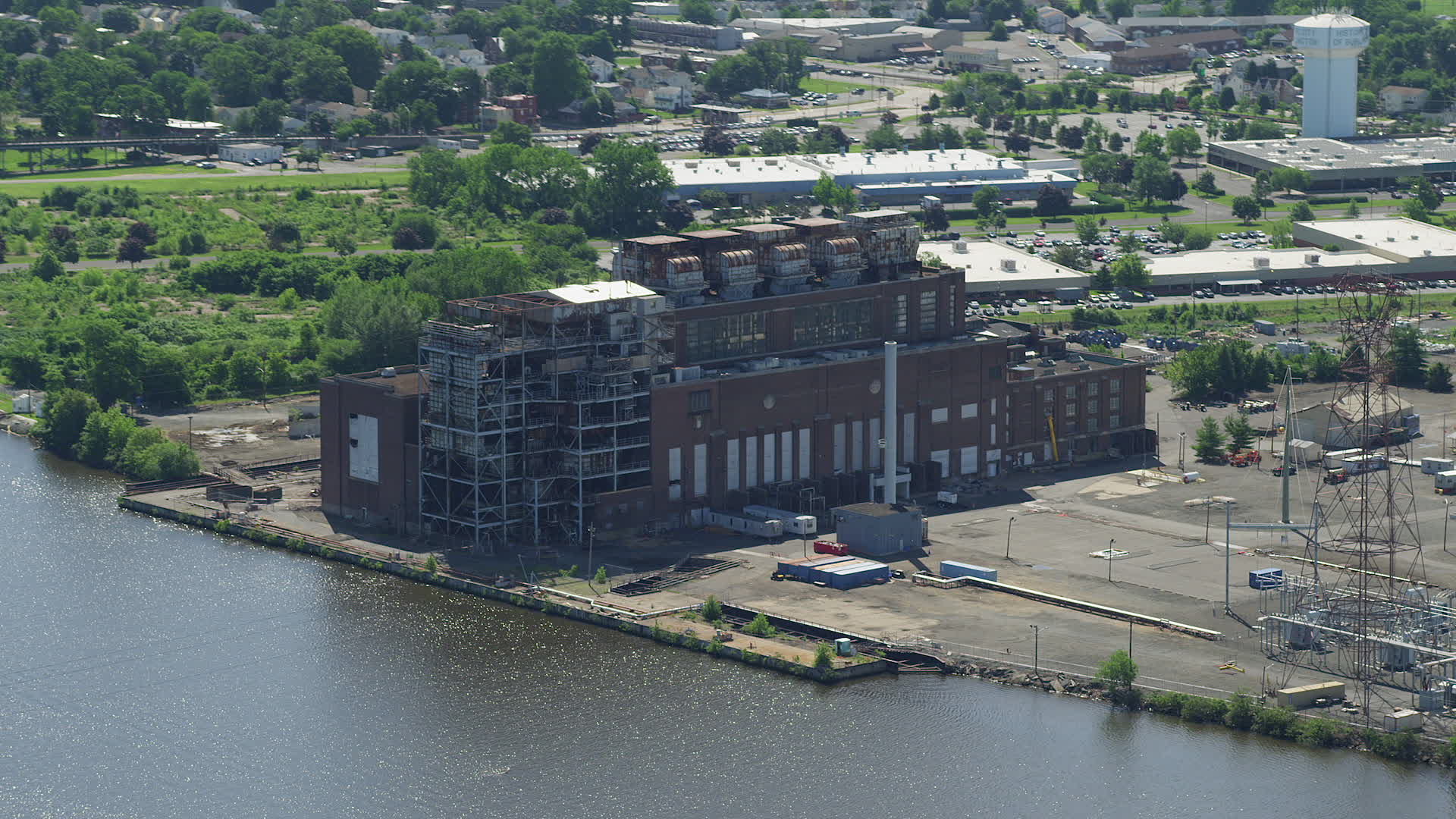 5K stock footage aerial video of Burlington Generating Station power