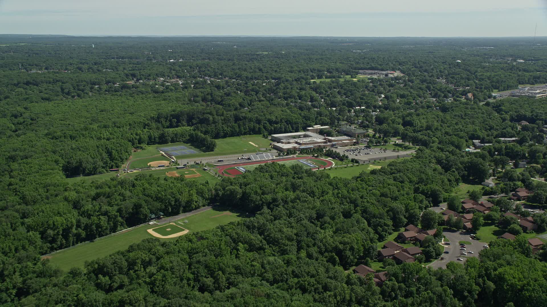 4.8K stock footage aerial video flying over Notre Dame High School and