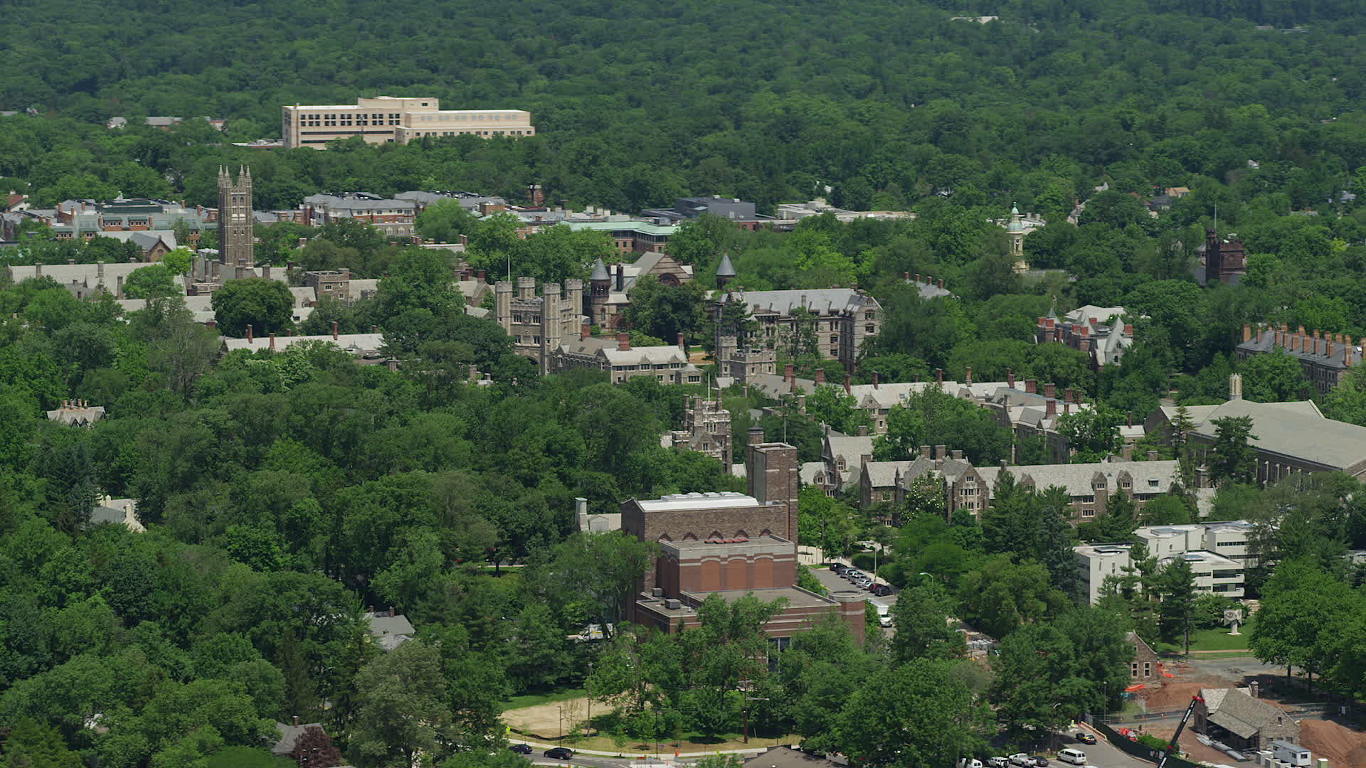5K stock footage aerial video of campus buildings at Princeton
