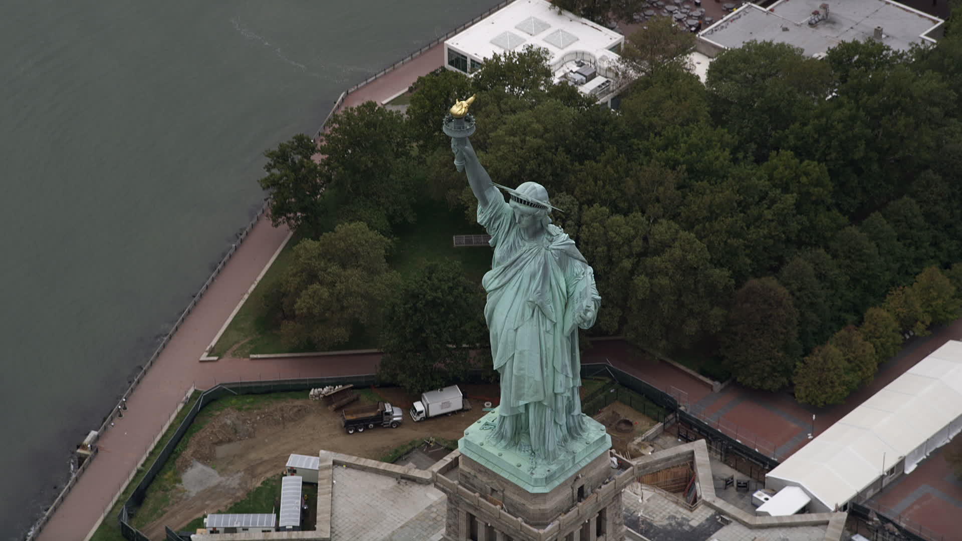 4K Aerial Video of the Statue of Liberty, Liberty Island, New York Harbor, New York, New York