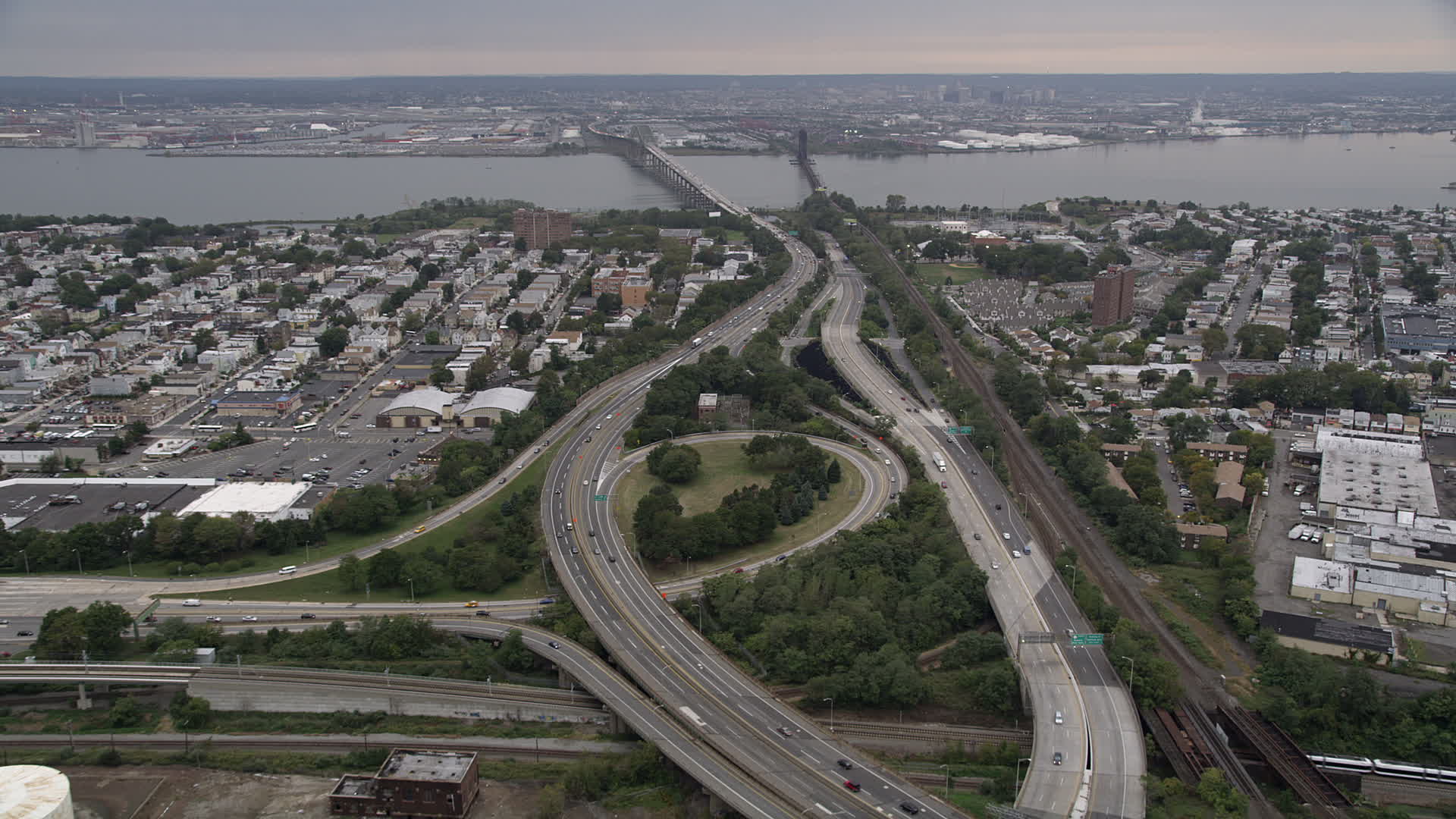 4K Aerial Video Flying over New Jersey Turnpike, Jersey City, New