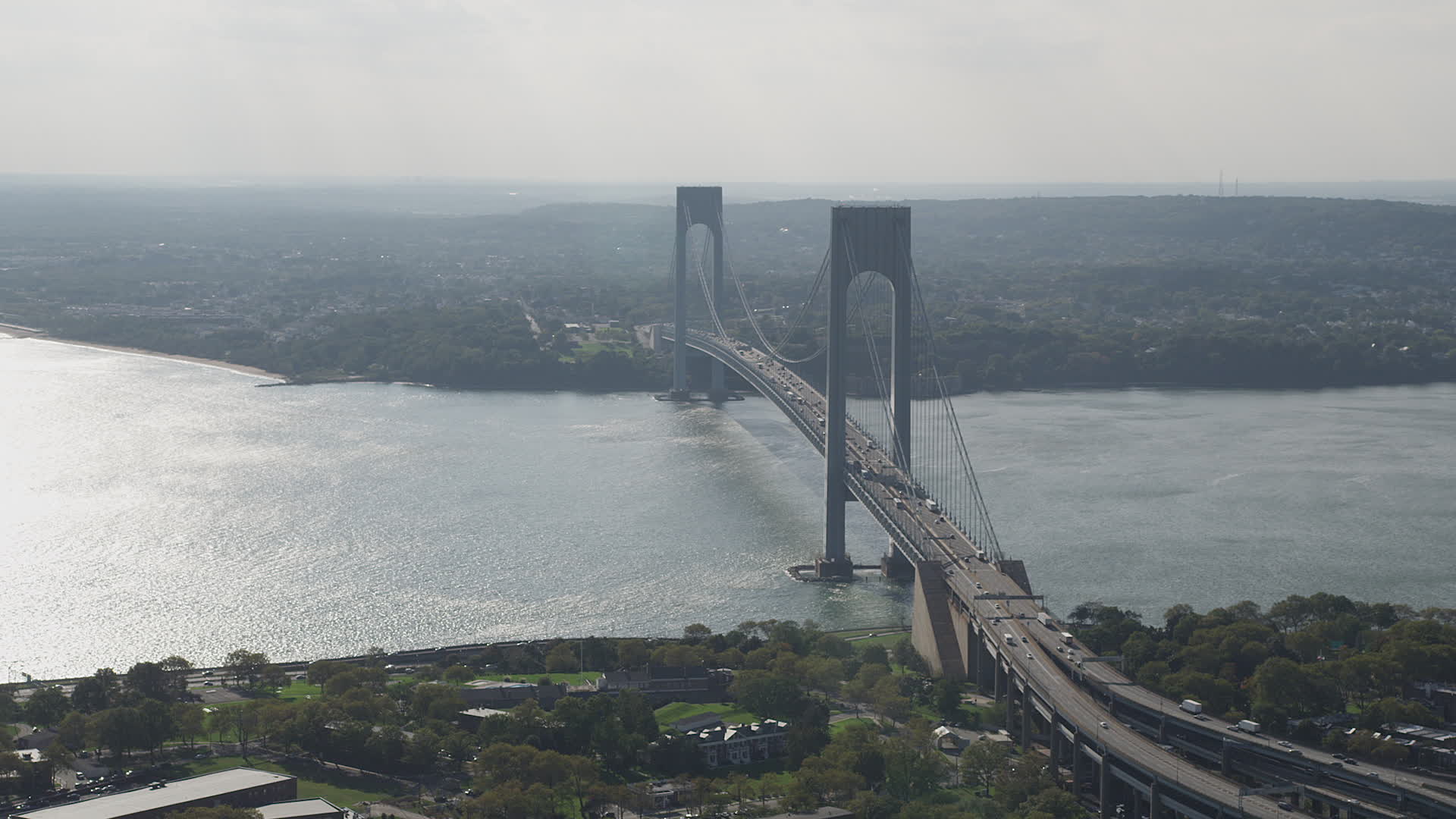 4K stock footage aerial video flyby the VerrazanoNarrows Bridge and
