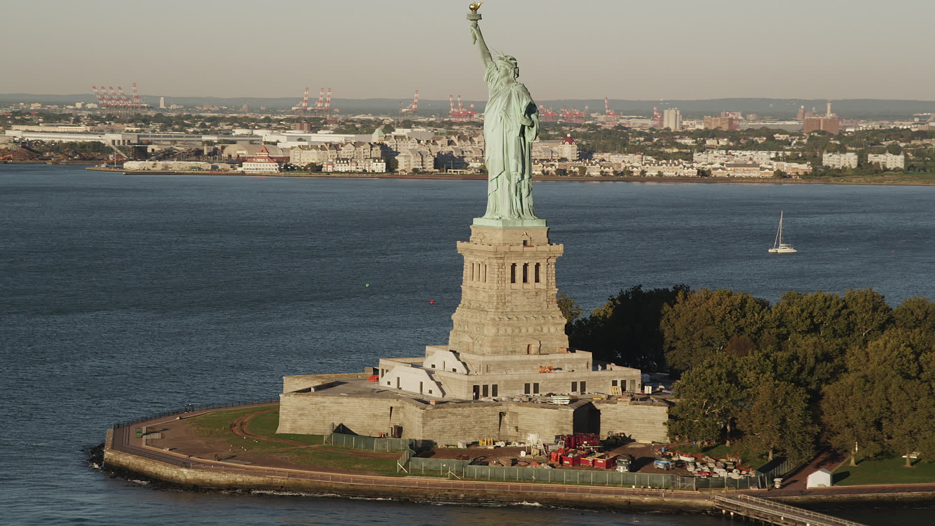 4K stock footage aerial video Flying by Statue of Liberty, Liberty