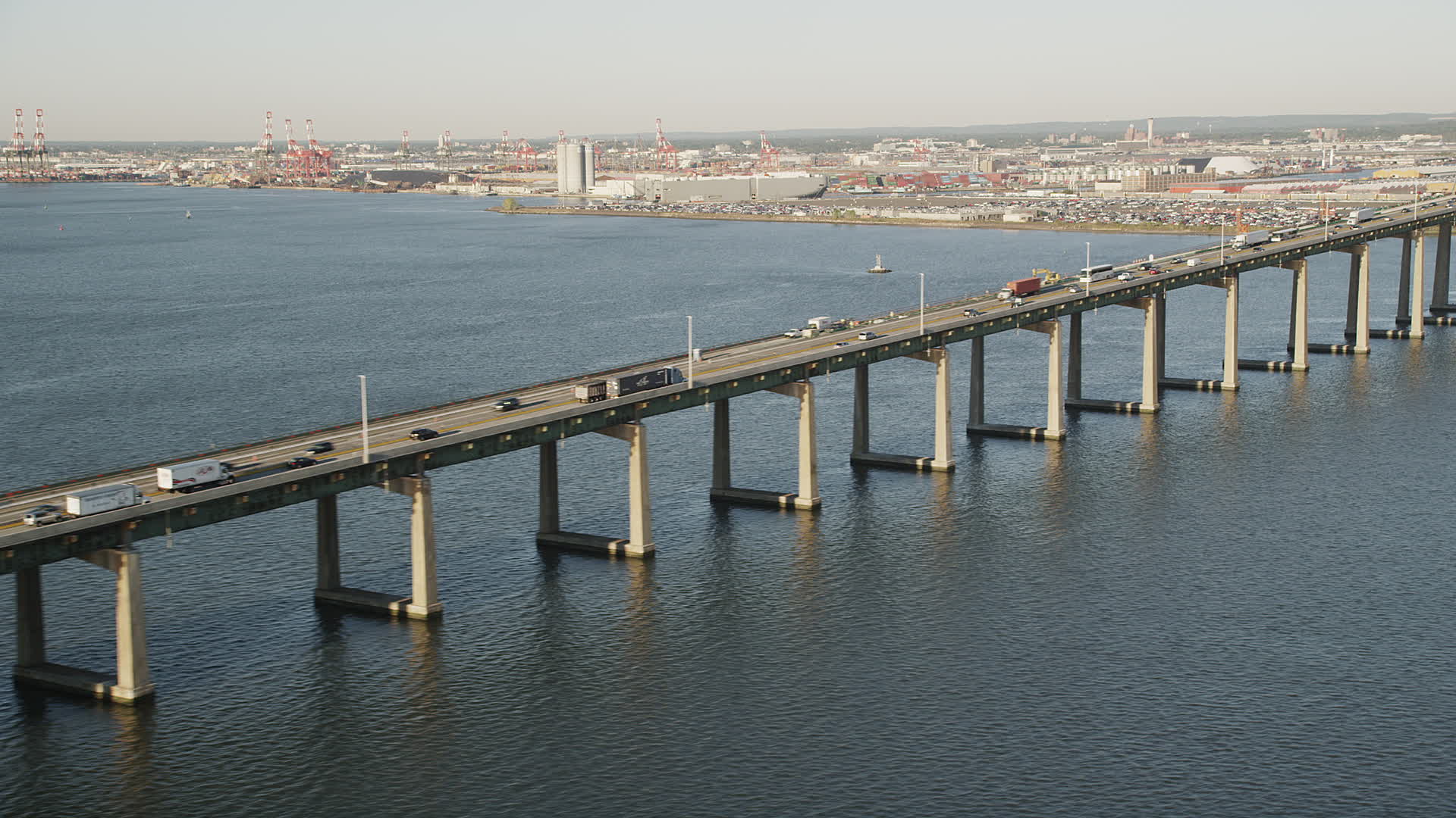 4K stock footage aerial video of Newark Bay Bridge, Lehigh Valley