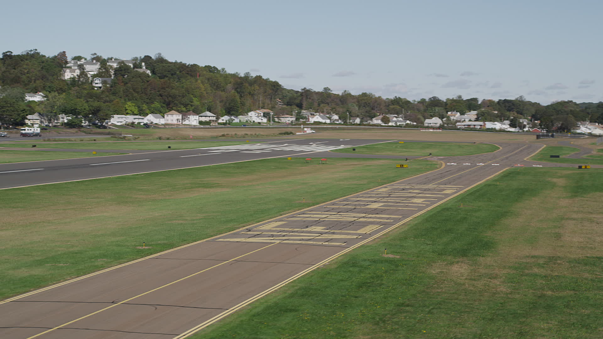 4K stock footage aerial video of flying by runways at Tweed New Haven