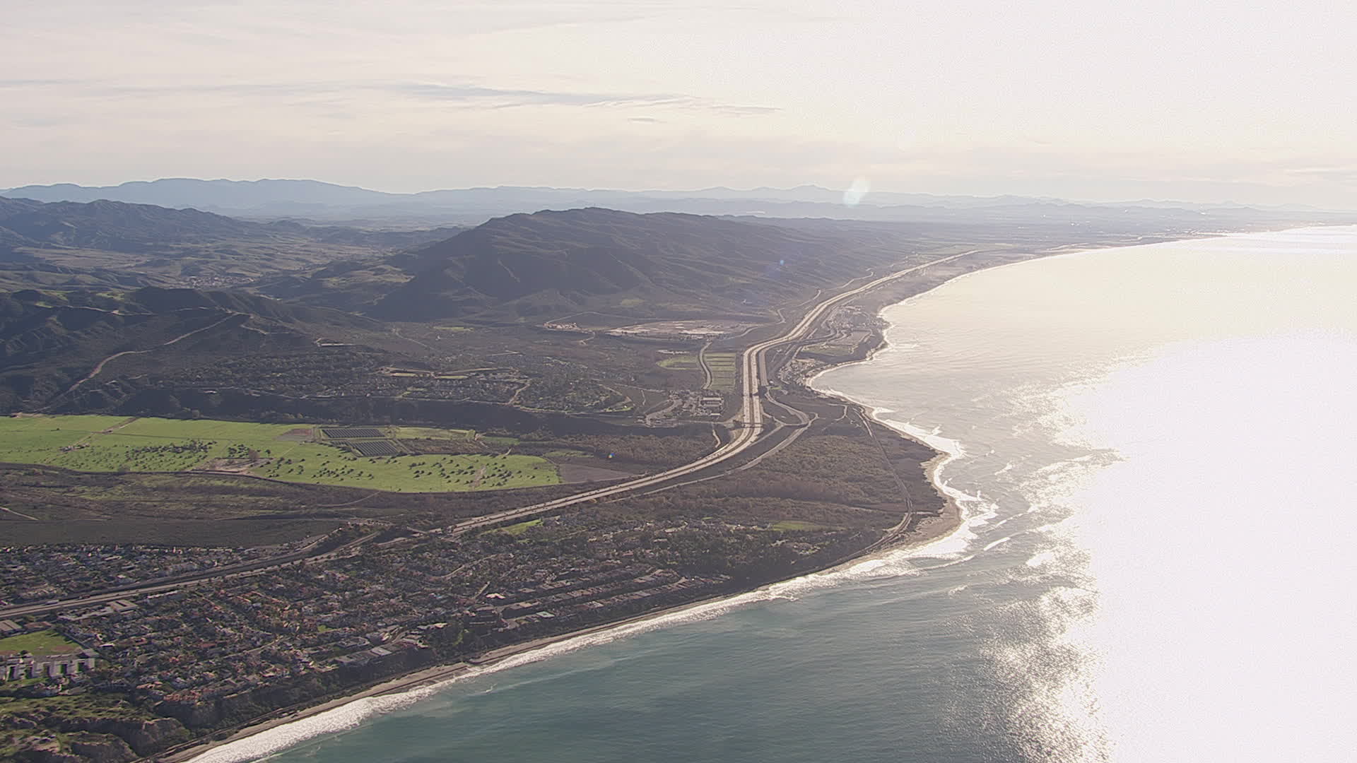 HD stock footage aerial video of a reverse view of I5 by coastal
