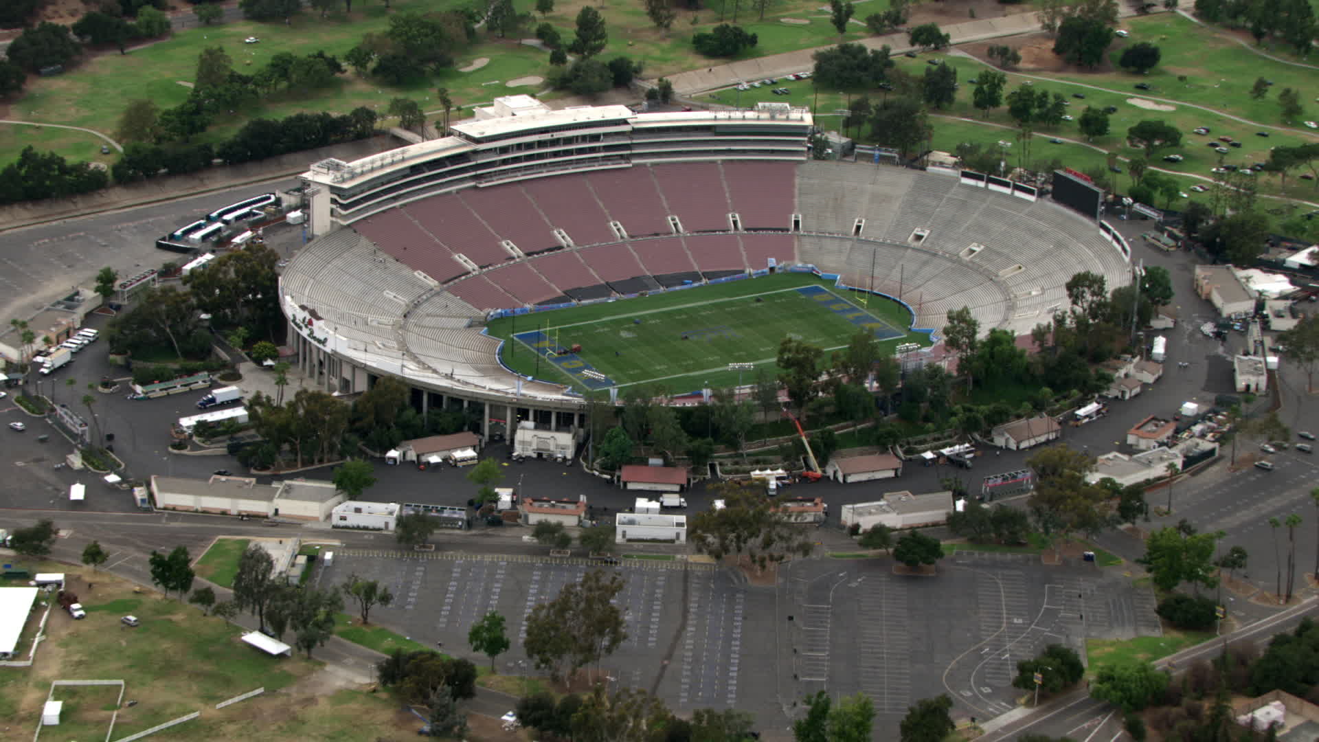 HD Stock Footage Aerial Video Of Approaching Rose Bowl Stadium 