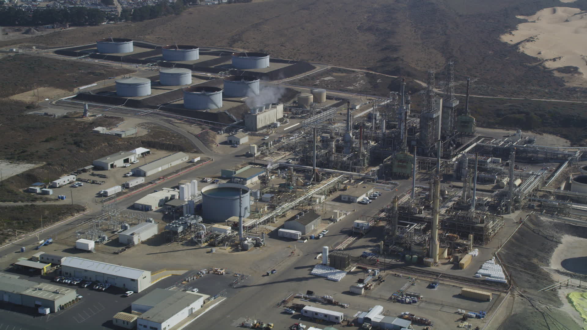 5K stock footage aerial video Approach Phillips 66 Company Santa Maria