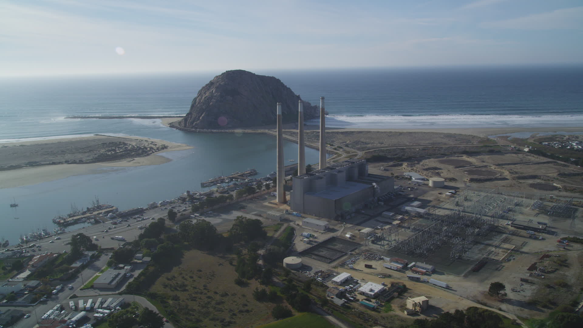 5K stock footage aerial video of the Dynegy Power Plant with smoke