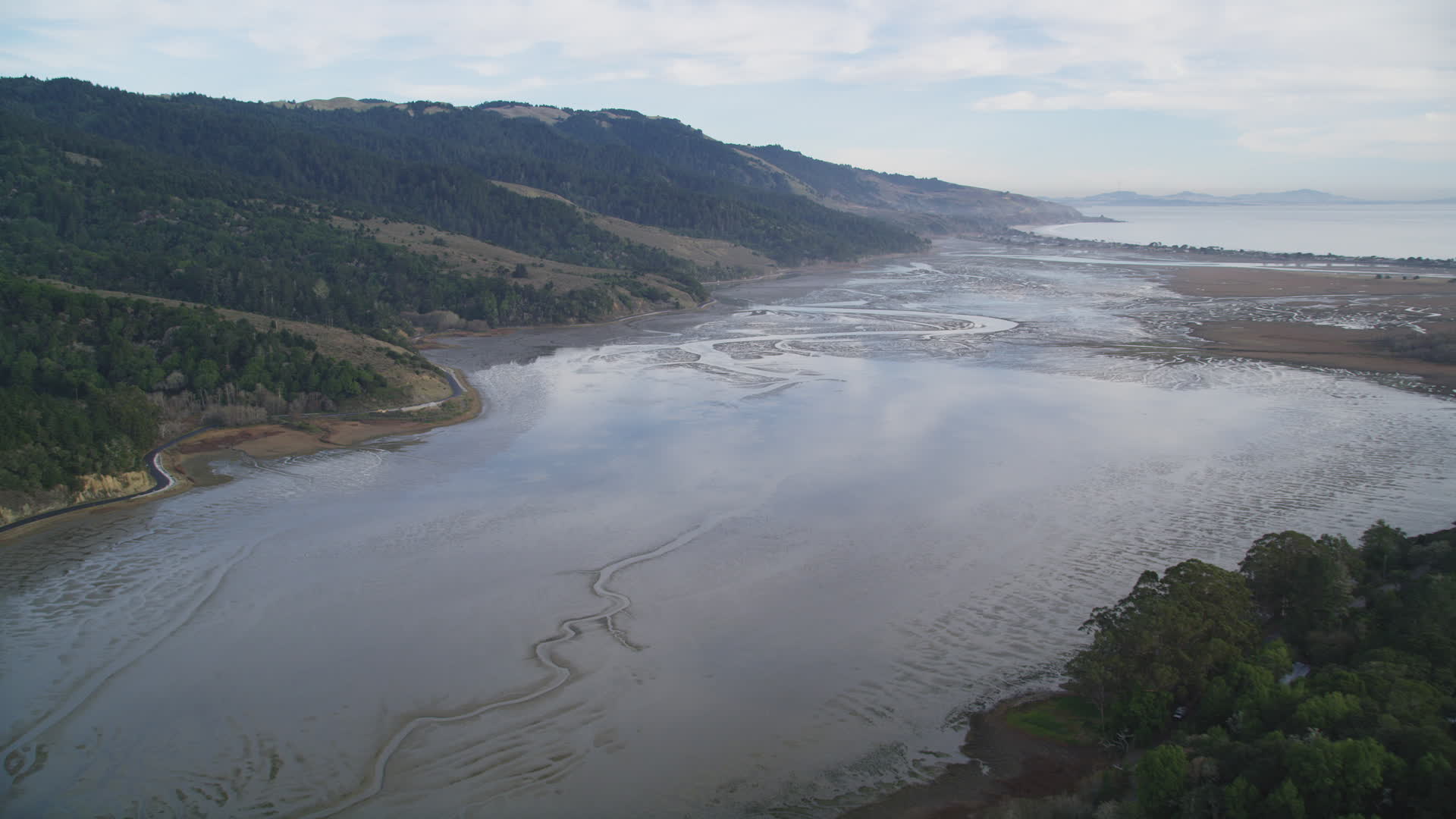 5K stock footage aerial video of flying over the Bolinas Lagoon near