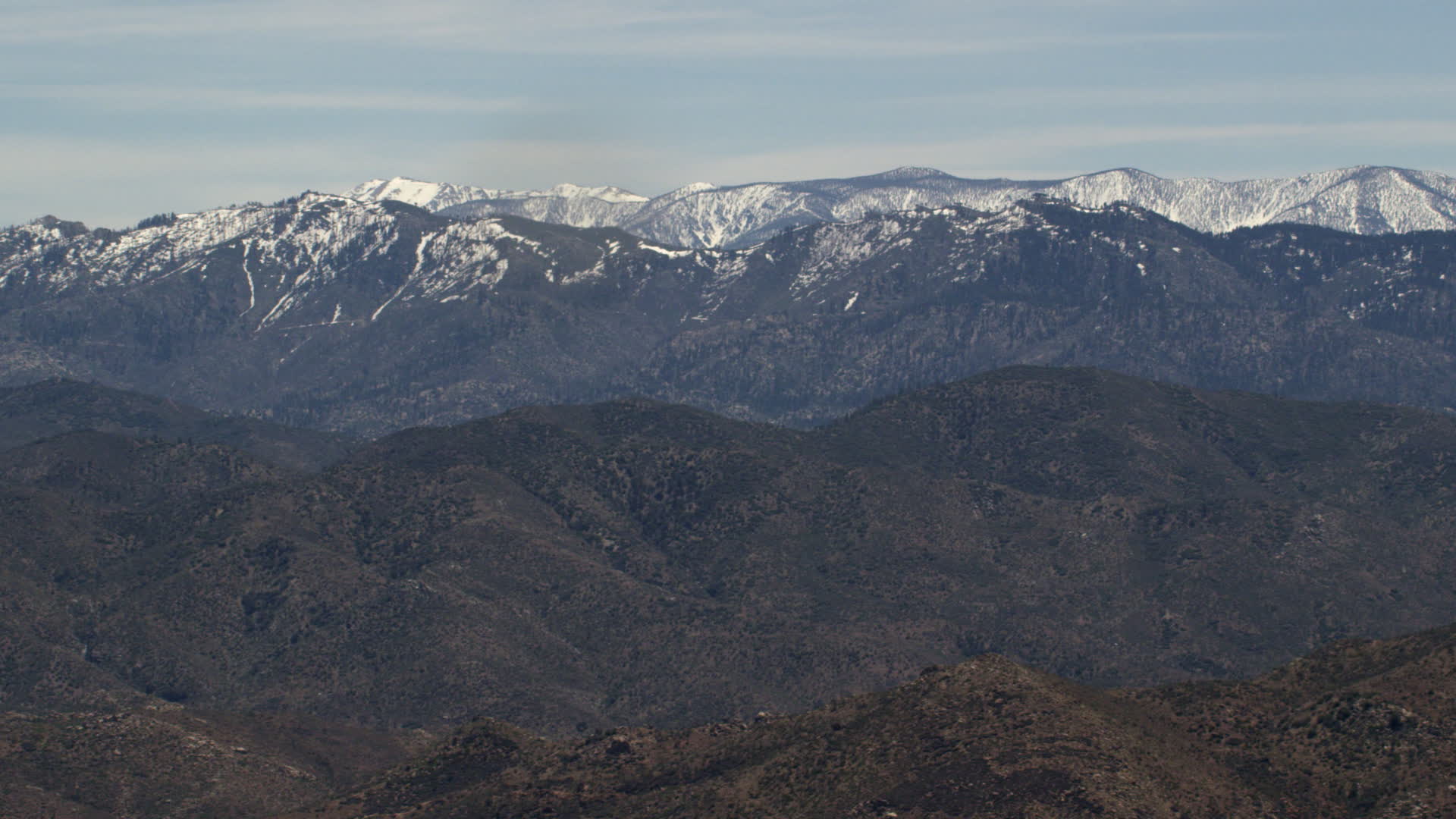 4K stock footage aerial video of snow on the San Bernardino Mountains