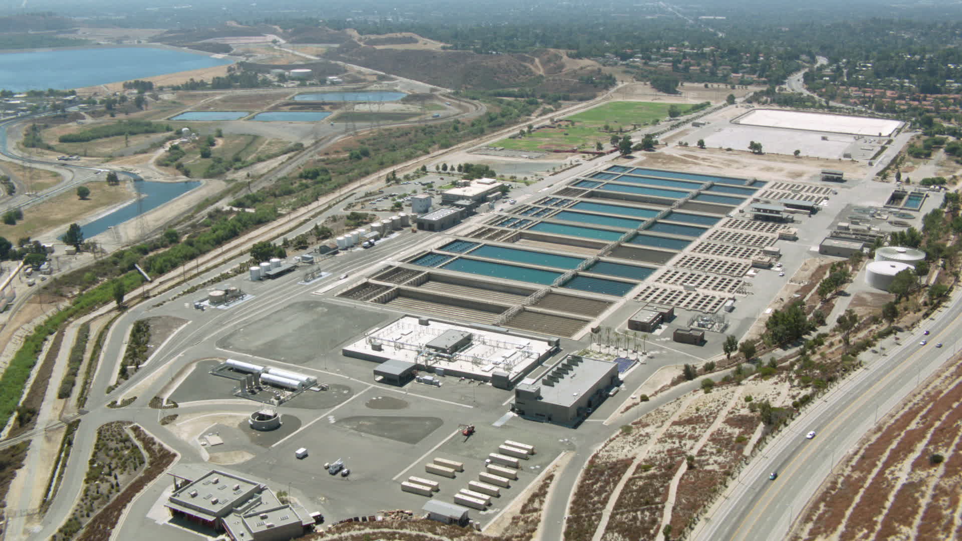 1080 aerial stock footage video of a water treatment plant