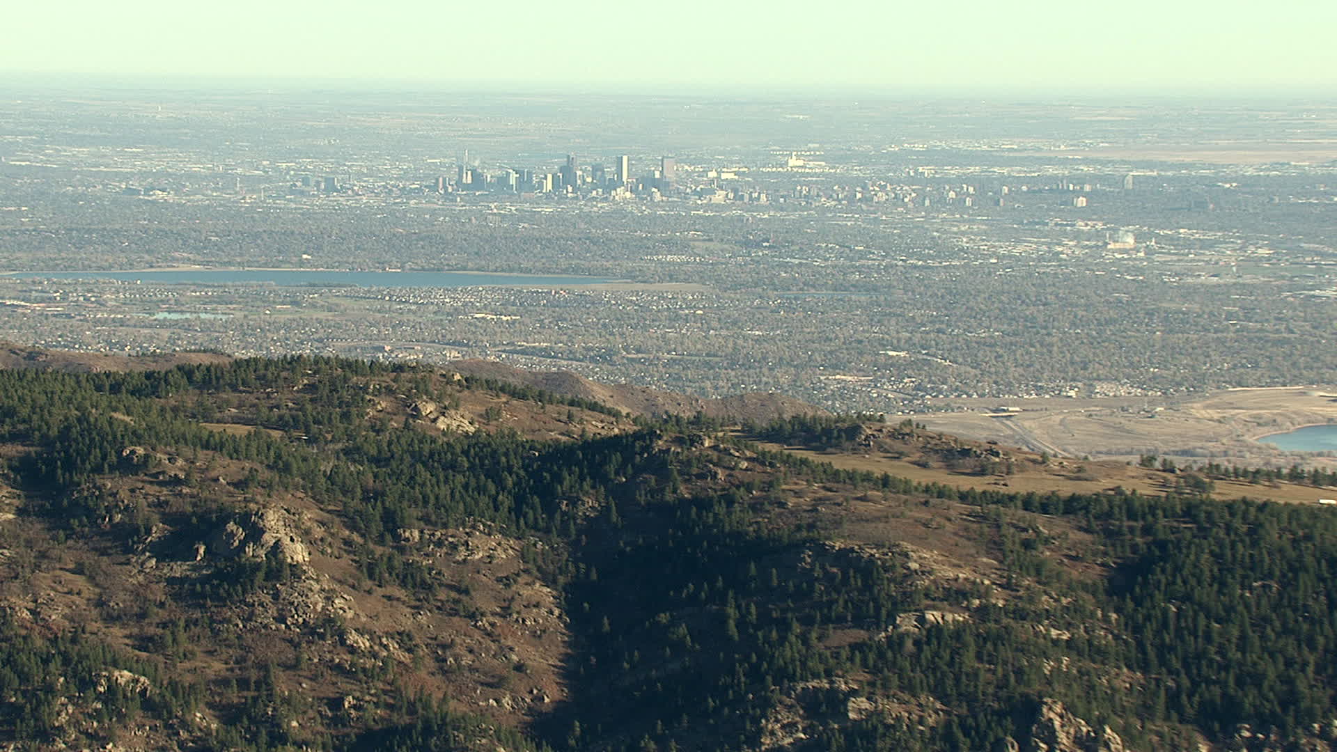 HD stock footage aerial video zoom wider from Downtown Denver and