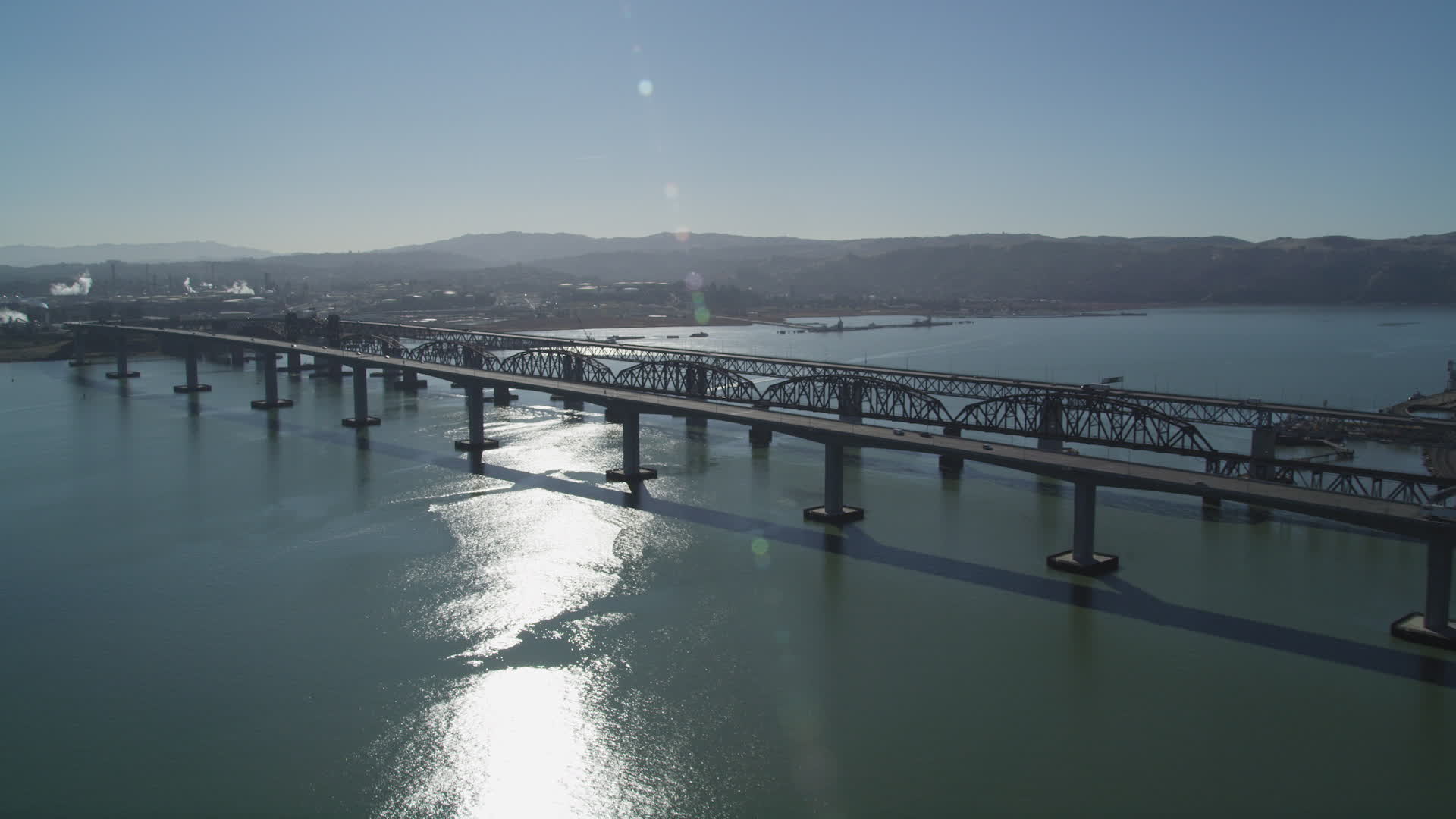 5K stock footage aerial video approach BeniciaMartinez Bridge spanning