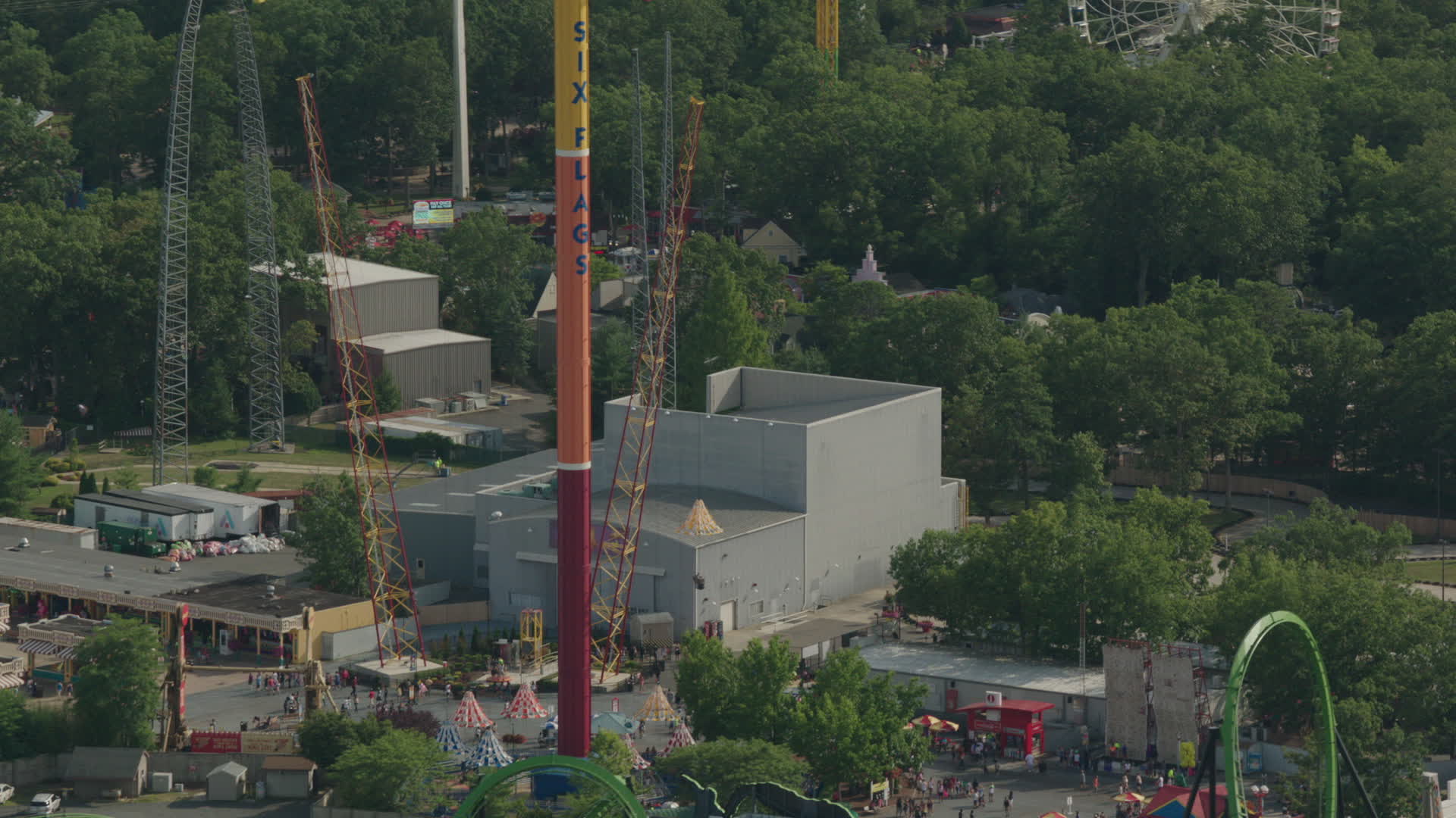 HD stock footage aerial video of orbiting the Parachute Jump Tower ride