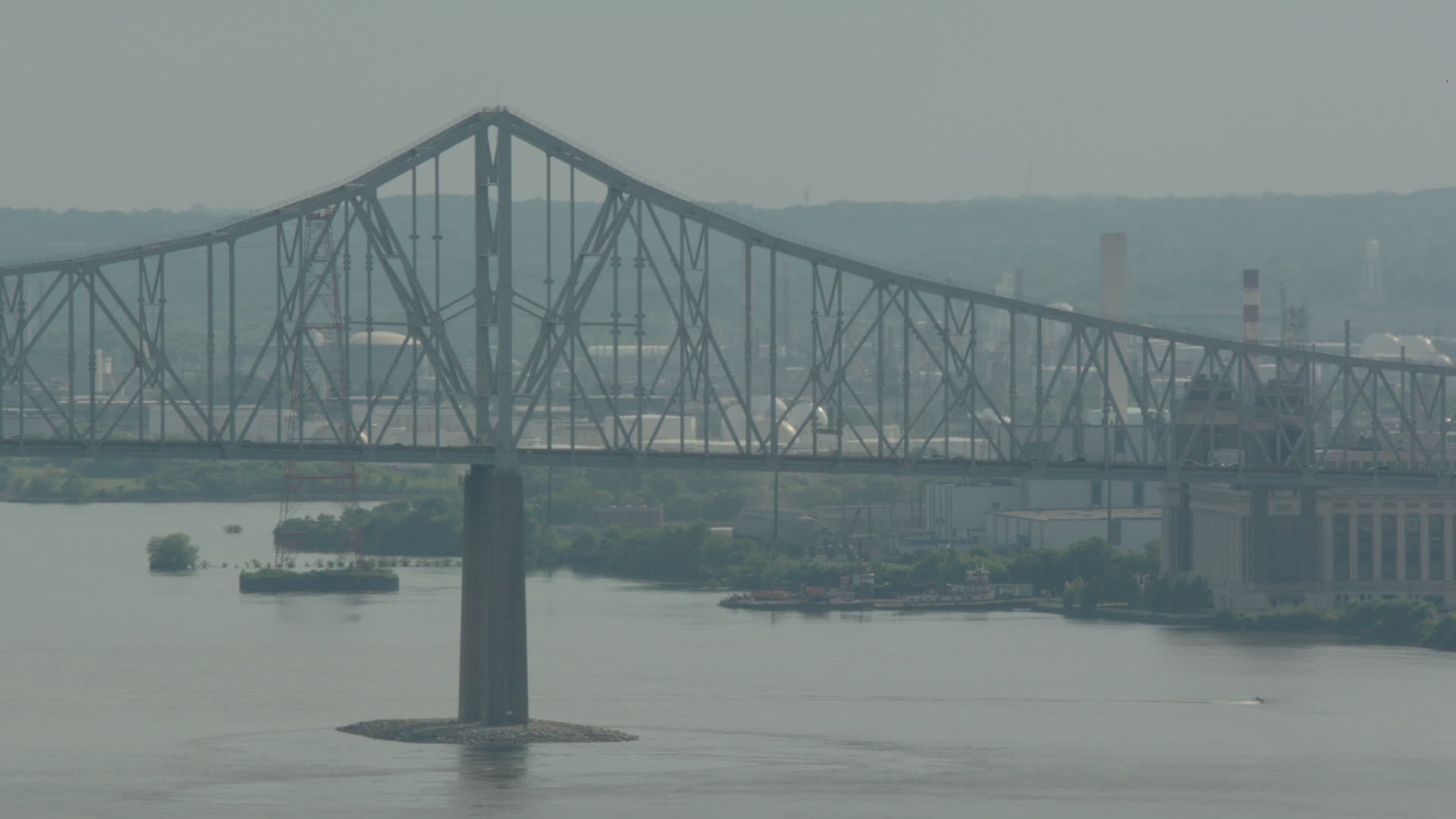 HD stock footage aerial video of the Commodore Barry Bridge in Chester