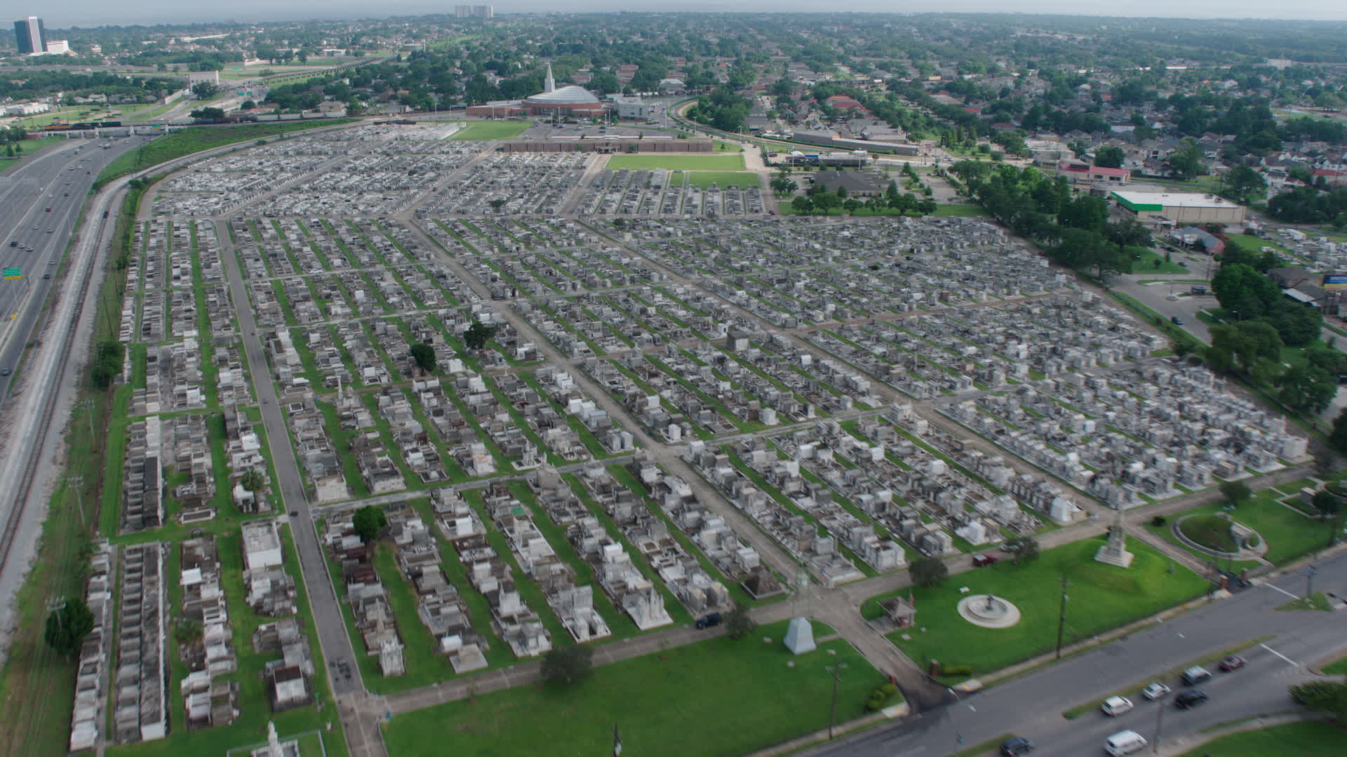 4K stock footage aerial video approach and fly over cemeteries in