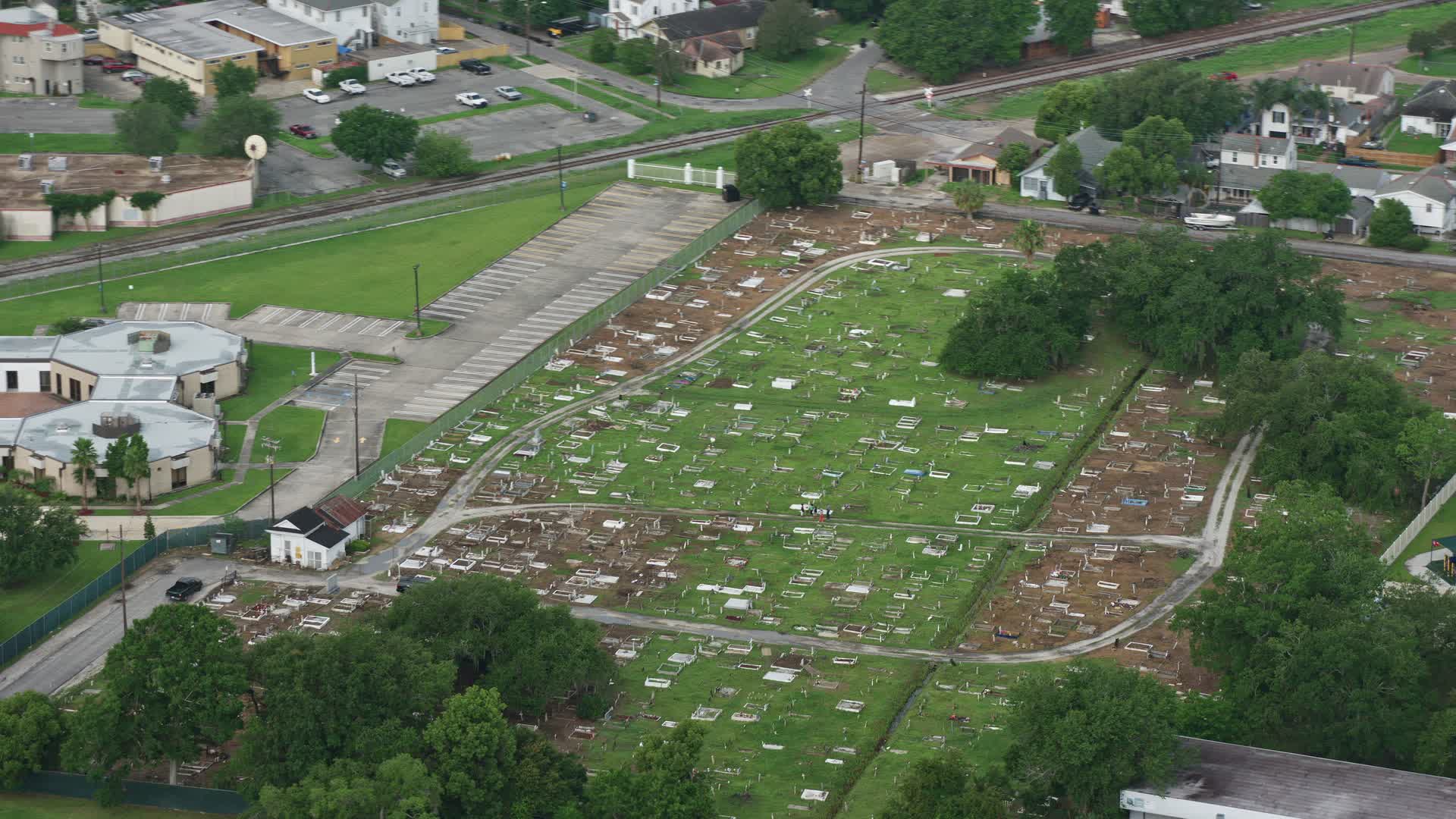 4K stock footage aerial video orbit small cemetery in Lakeview, New