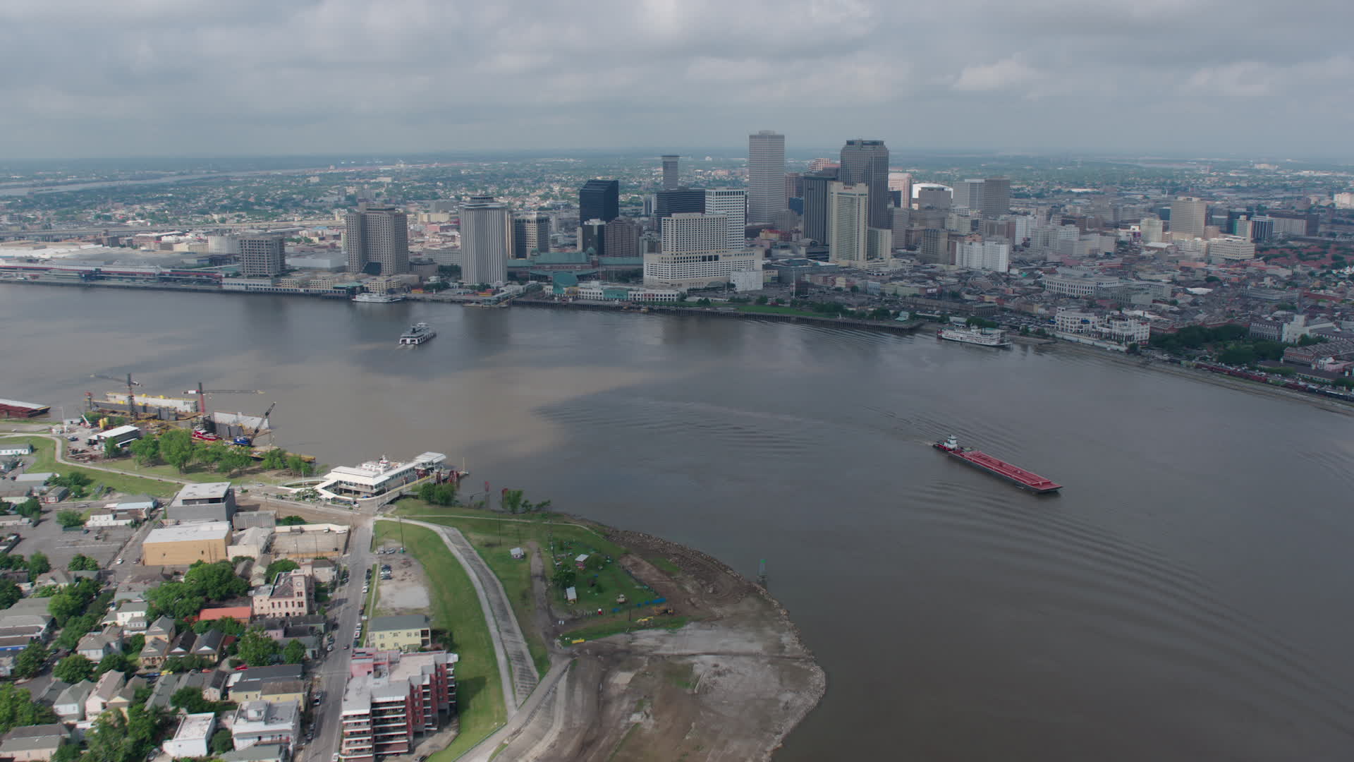 4K stock footage aerial video fly over Mississippi River to approach