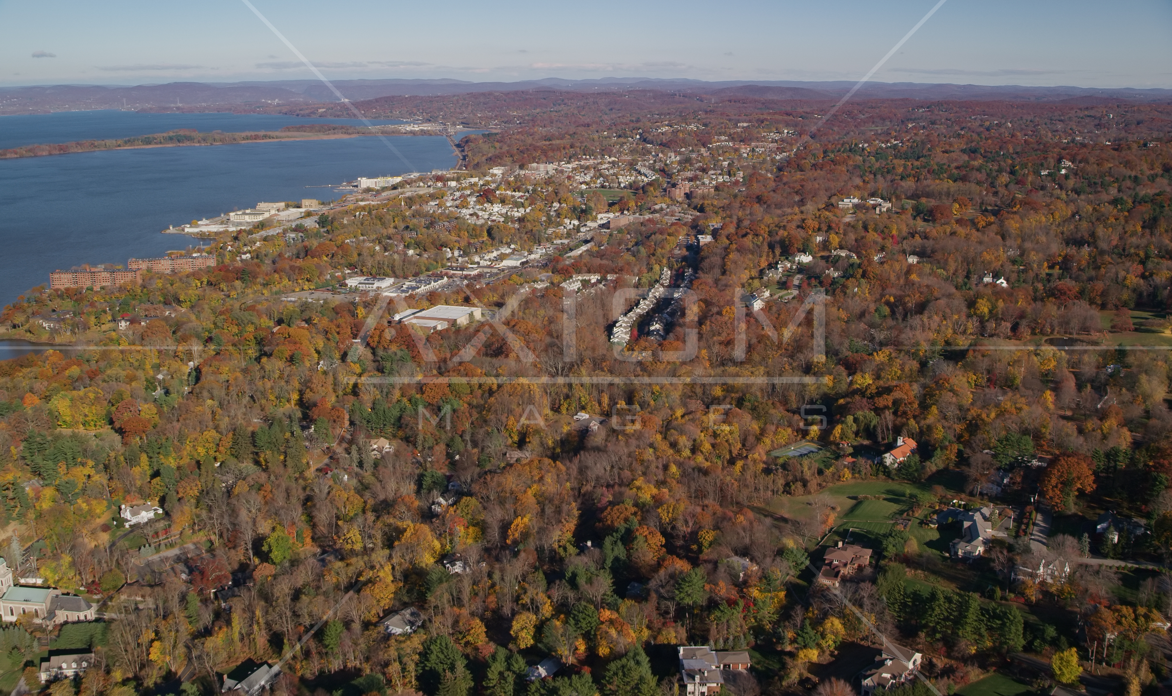 Upscale homes and small riverfront towns in autumn, Briarcliff Manor