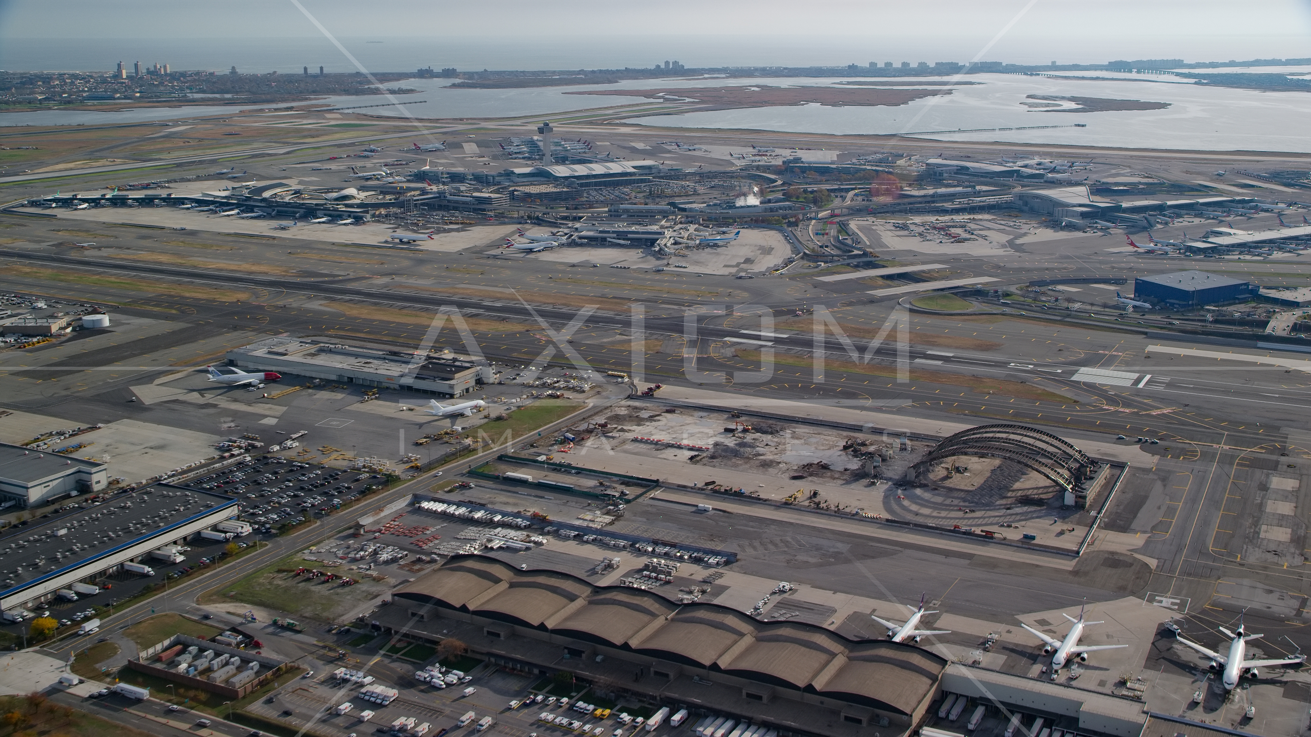 JKF International Airport in Autumn, Queens, New York City Aerial Stock