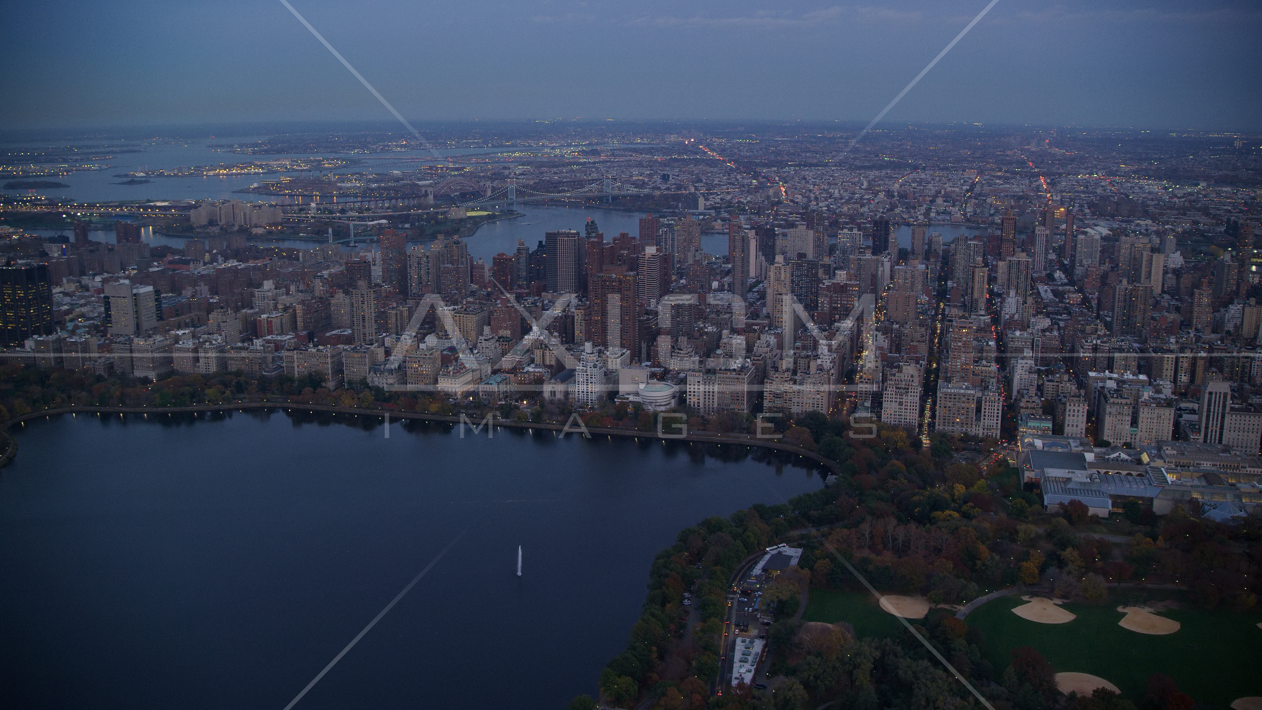 Upper East Side apartment buildings near Central Park at sunset, New